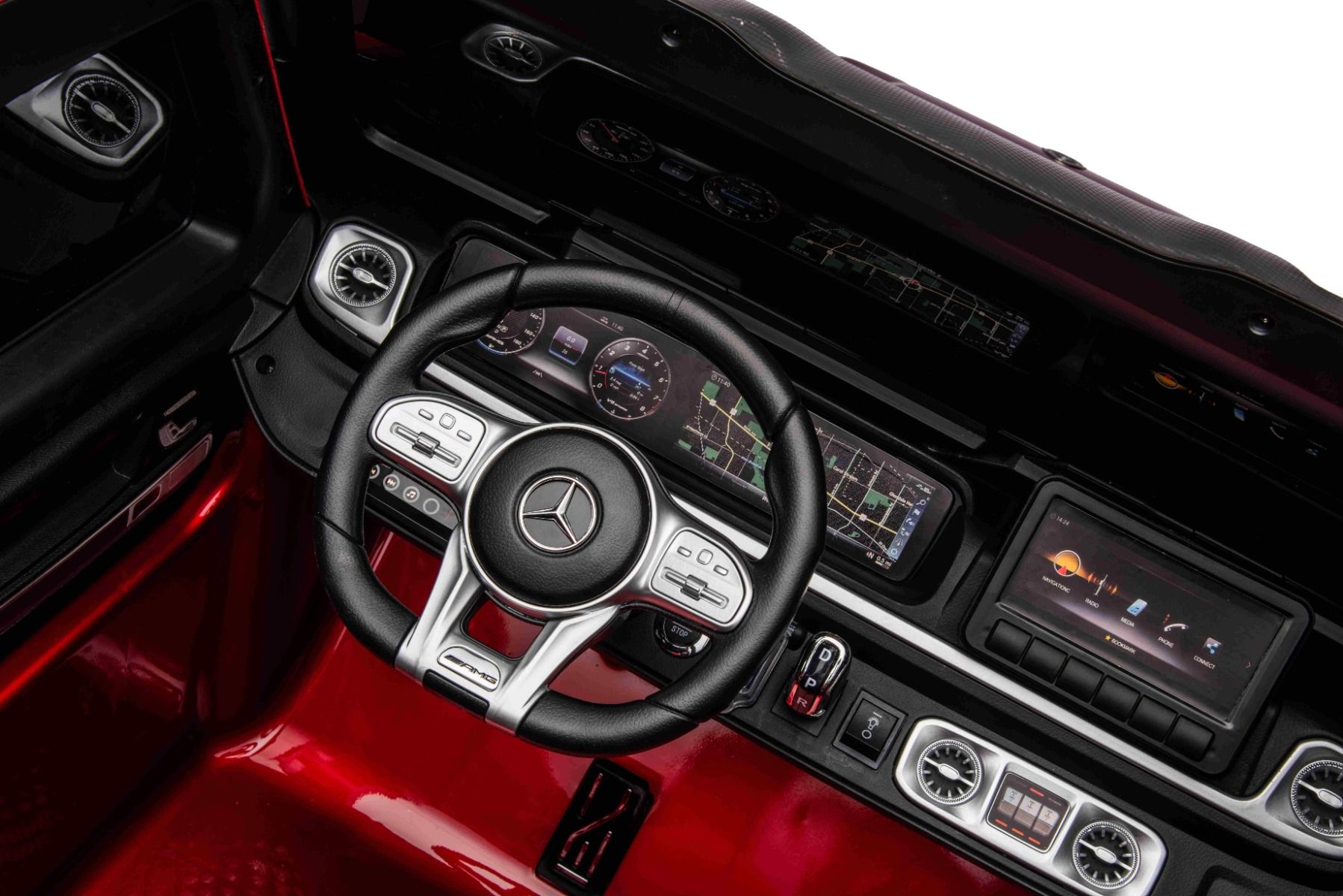 Voiture électrique à conducteur porté Mercedes-Benz G63 AMG 4x4² Biplace 24V, Peinte en rouge, Lecteur MP4 avec entrée USB/AUX, Lecteur 4x4, Batterie 24V/7Ah, 4 moteurs 200W, Roues EVA avec suspension, Sièges en similicuir, Télécommande , Licence