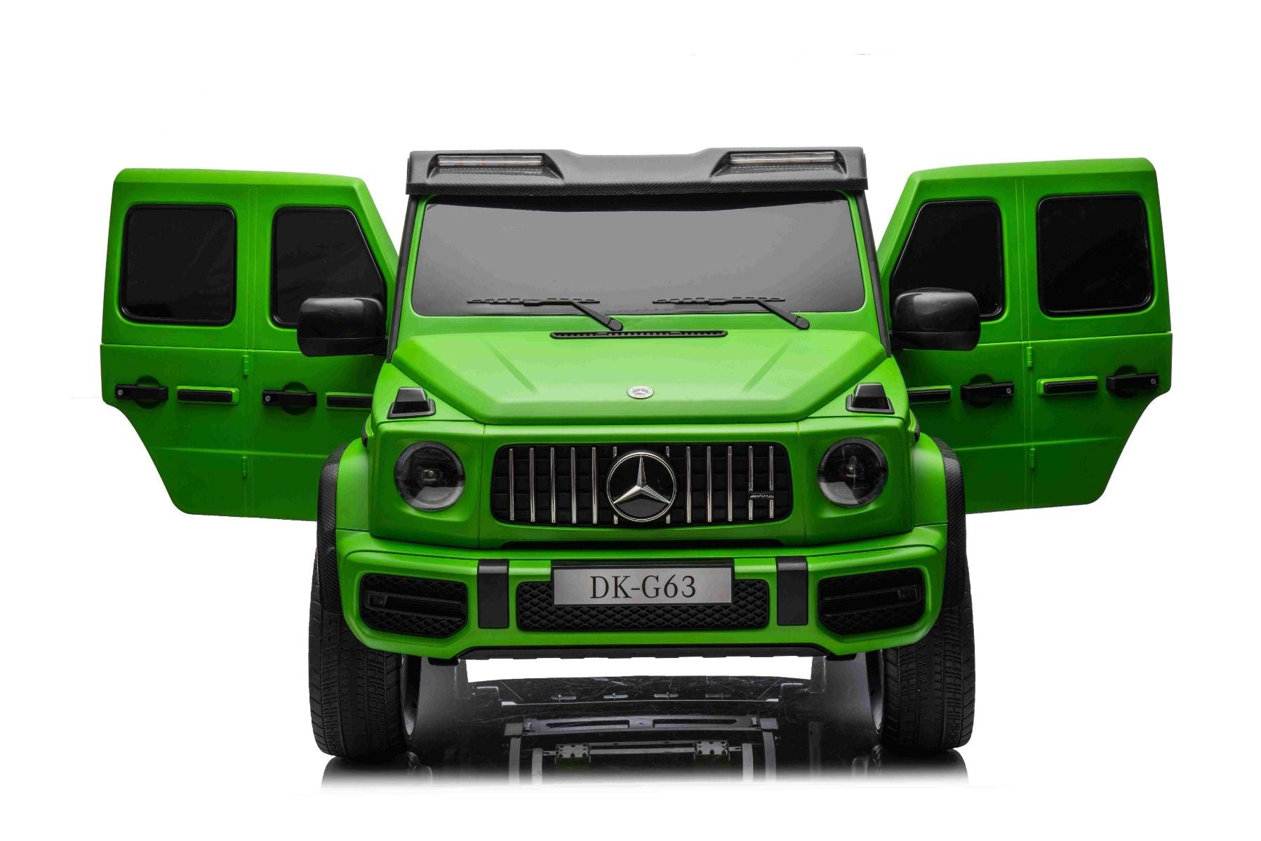 Voiture électrique à conducteur porté Mercedes-Benz G63 AMG 4x4² Biplace 24V, Peinte en verte, Lecteur MP4 avec entrée USB/AUX, Lecteur 4x4, Batterie 24V/7Ah, 4 moteurs 200W, Roues EVA avec suspension, Sièges en similicuir, Télécommande , Licence