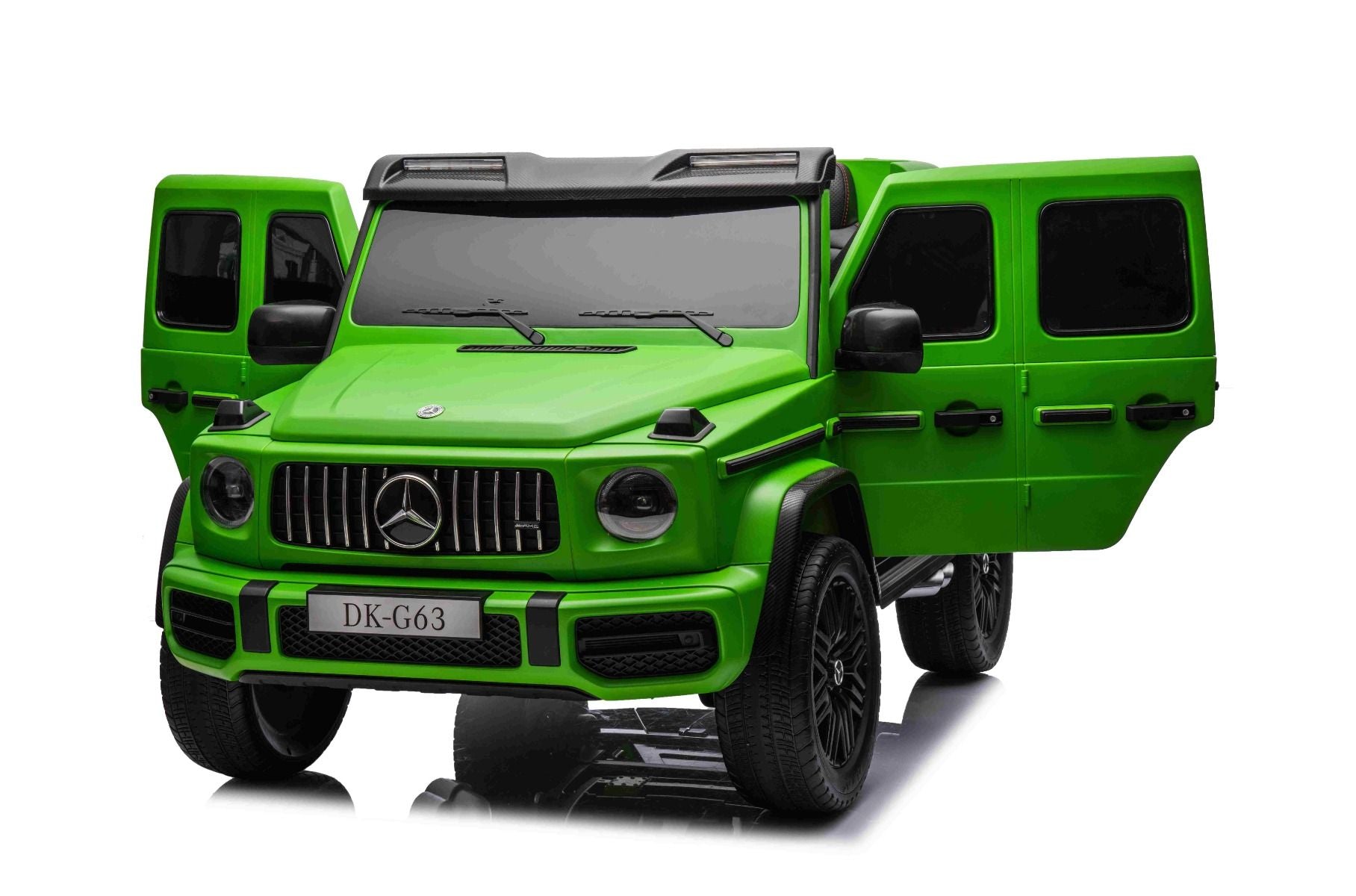 Voiture électrique à conducteur porté Mercedes-Benz G63 AMG 4x4² Biplace 24V, Peinte en verte, Lecteur MP4 avec entrée USB/AUX, Lecteur 4x4, Batterie 24V/7Ah, 4 moteurs 200W, Roues EVA avec suspension, Sièges en similicuir, Télécommande , Licence