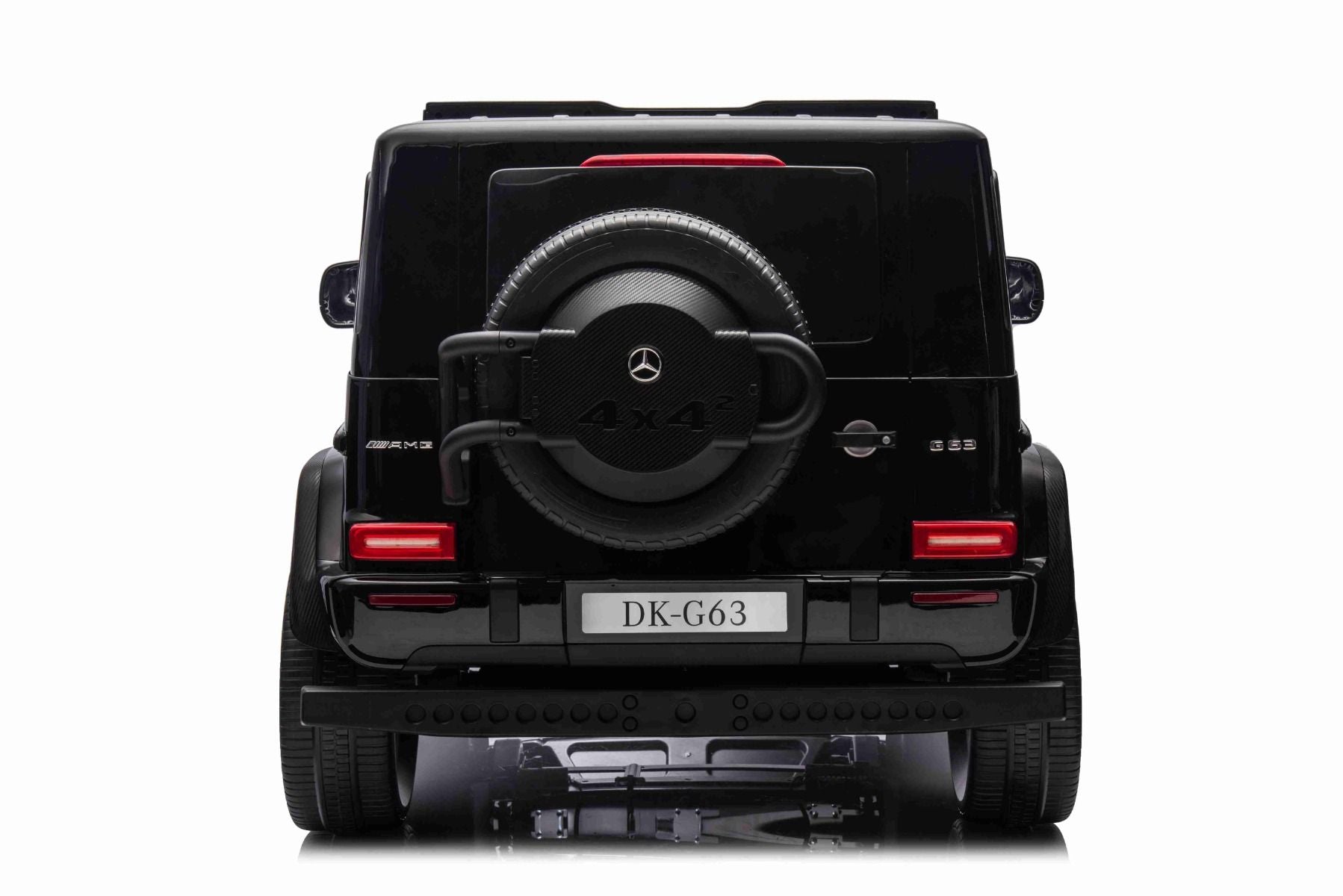 Voiture électrique à conducteur porté Mercedes-Benz G63 AMG 4x4² Biplace 24V, Peinte en noir, Lecteur MP4 avec entrée USB/AUX, Lecteur 4x4, Batterie 24V/7Ah, 4 moteurs 200W, Roues EVA avec suspension, Sièges en similicuir, Télécommande , Licence
