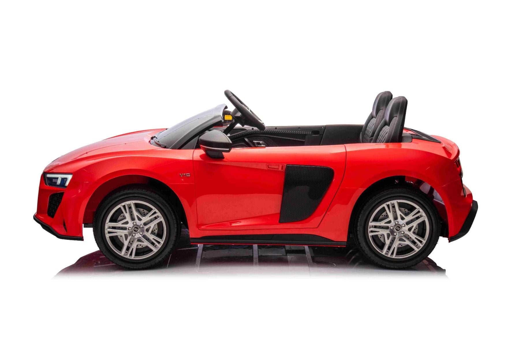 Voiture électrique enfants 24V 2places Audi R8 SPYDER, rouge, Lecteur MP3 avec USB/AUX et Bluetooth, Batterie 24V/14Ah, Moteurs 2 x 200W, Roues EVA avec suspension arrière, Sièges réglables en cuir, Télécommande, Licence