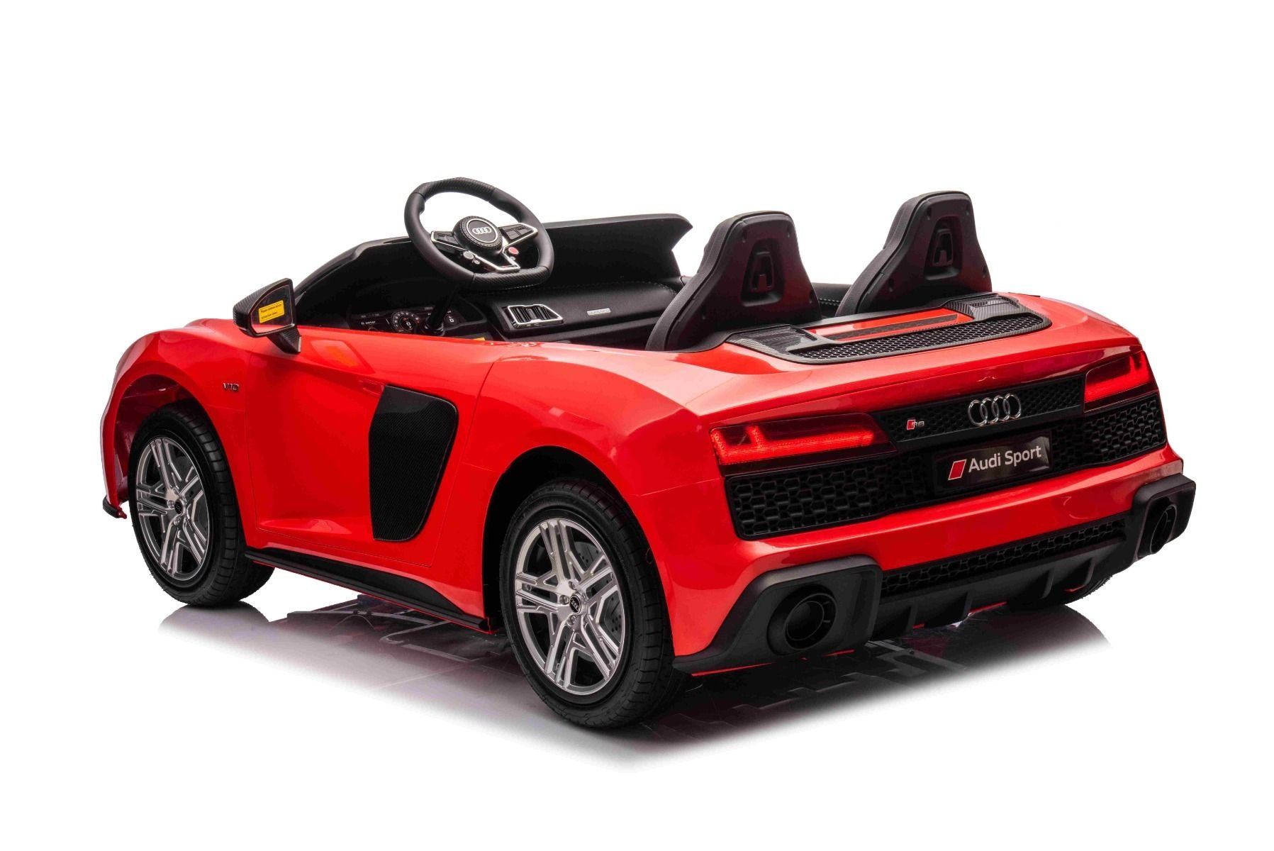 Voiture électrique enfants 24V 2places Audi R8 SPYDER, rouge, Lecteur MP3 avec USB/AUX et Bluetooth, Batterie 24V/14Ah, Moteurs 2 x 200W, Roues EVA avec suspension arrière, Sièges réglables en cuir, Télécommande, Licence
