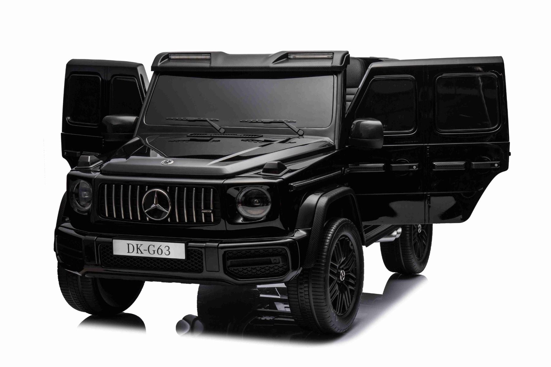 Voiture électrique à conducteur porté Mercedes-Benz G63 AMG 4x4² Biplace 24V, Peinte en noir, Lecteur MP4 avec entrée USB/AUX, Lecteur 4x4, Batterie 24V/7Ah, 4 moteurs 200W, Roues EVA avec suspension, Sièges en similicuir, Télécommande , Licence