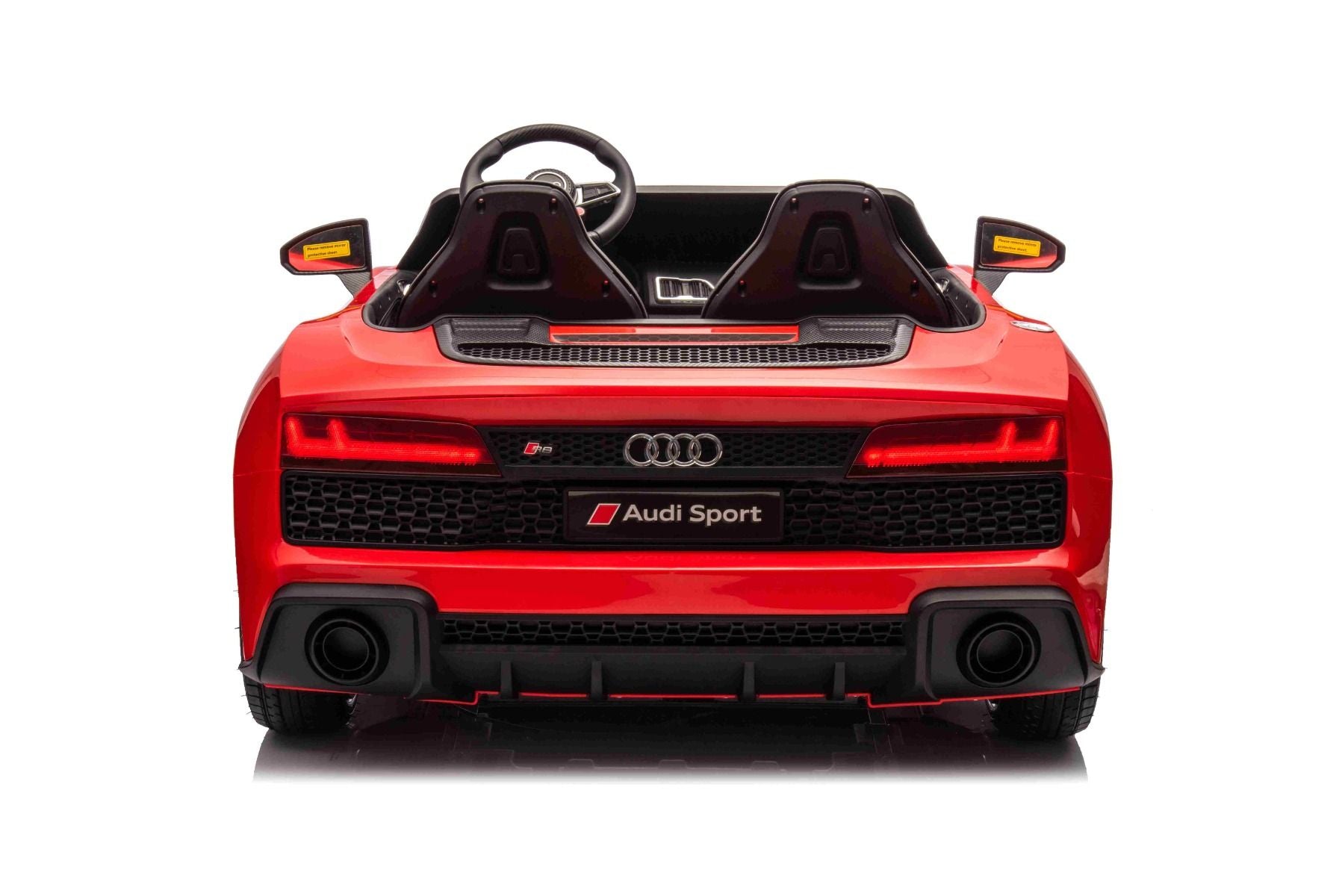 Voiture électrique enfants 24V 2places Audi R8 SPYDER, rouge, Lecteur MP3 avec USB/AUX et Bluetooth, Batterie 24V/14Ah, Moteurs 2 x 200W, Roues EVA avec suspension arrière, Sièges réglables en cuir, Télécommande, Licence