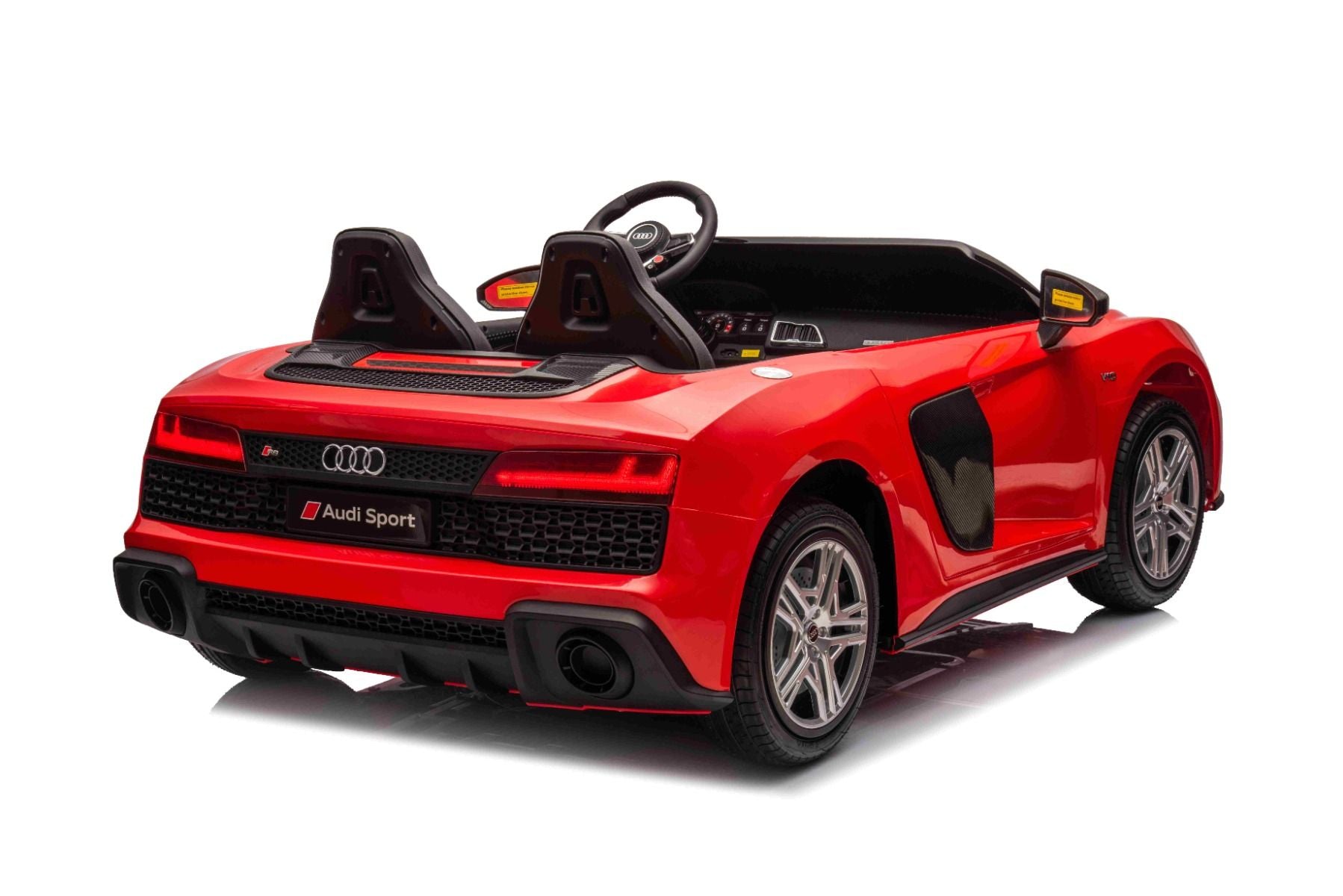 Voiture électrique enfants 24V 2places Audi R8 SPYDER, rouge, Lecteur MP3 avec USB/AUX et Bluetooth, Batterie 24V/14Ah, Moteurs 2 x 200W, Roues EVA avec suspension arrière, Sièges réglables en cuir, Télécommande, Licence