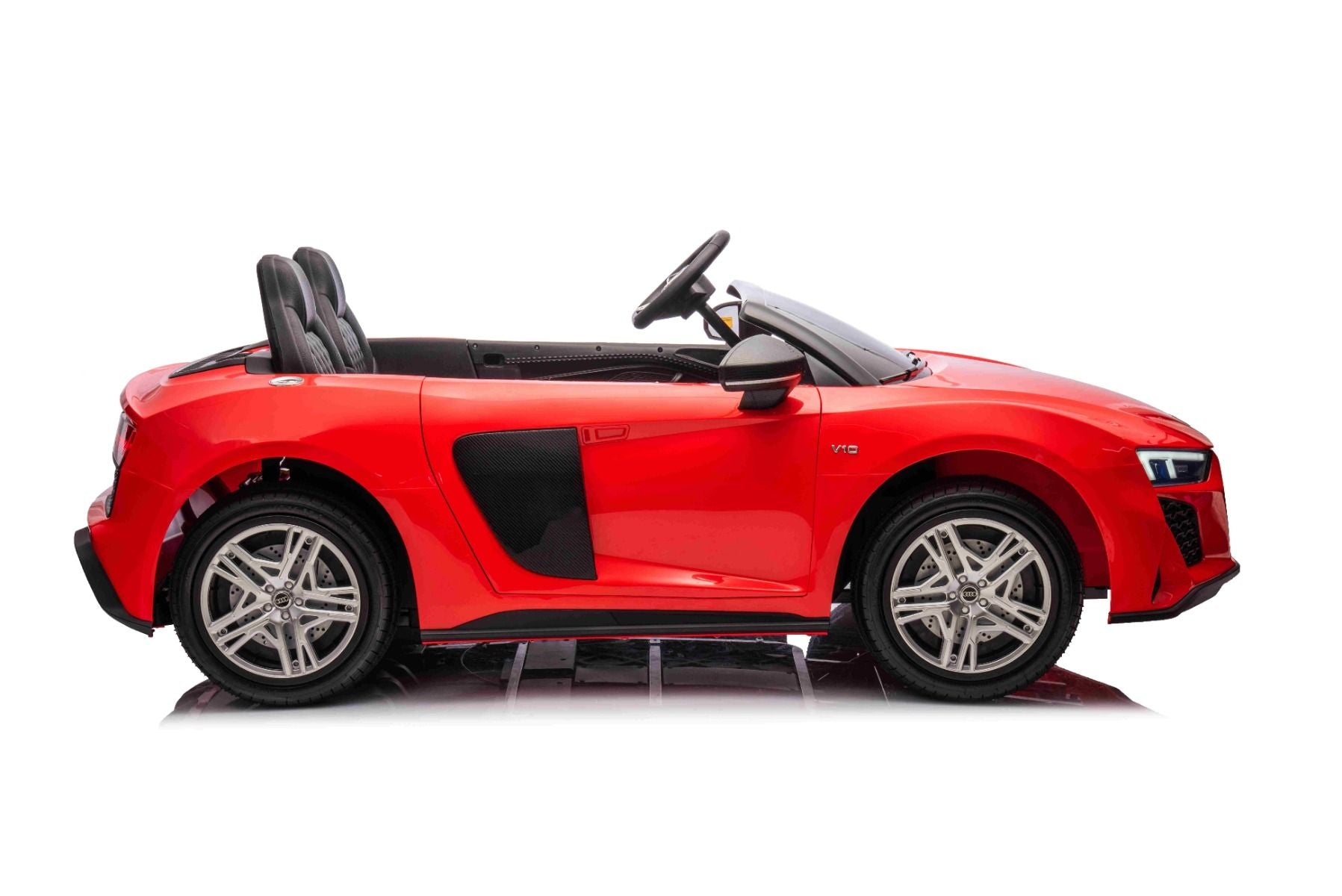 Voiture électrique enfants 24V 2places Audi R8 SPYDER, rouge, Lecteur MP3 avec USB/AUX et Bluetooth, Batterie 24V/14Ah, Moteurs 2 x 200W, Roues EVA avec suspension arrière, Sièges réglables en cuir, Télécommande, Licence