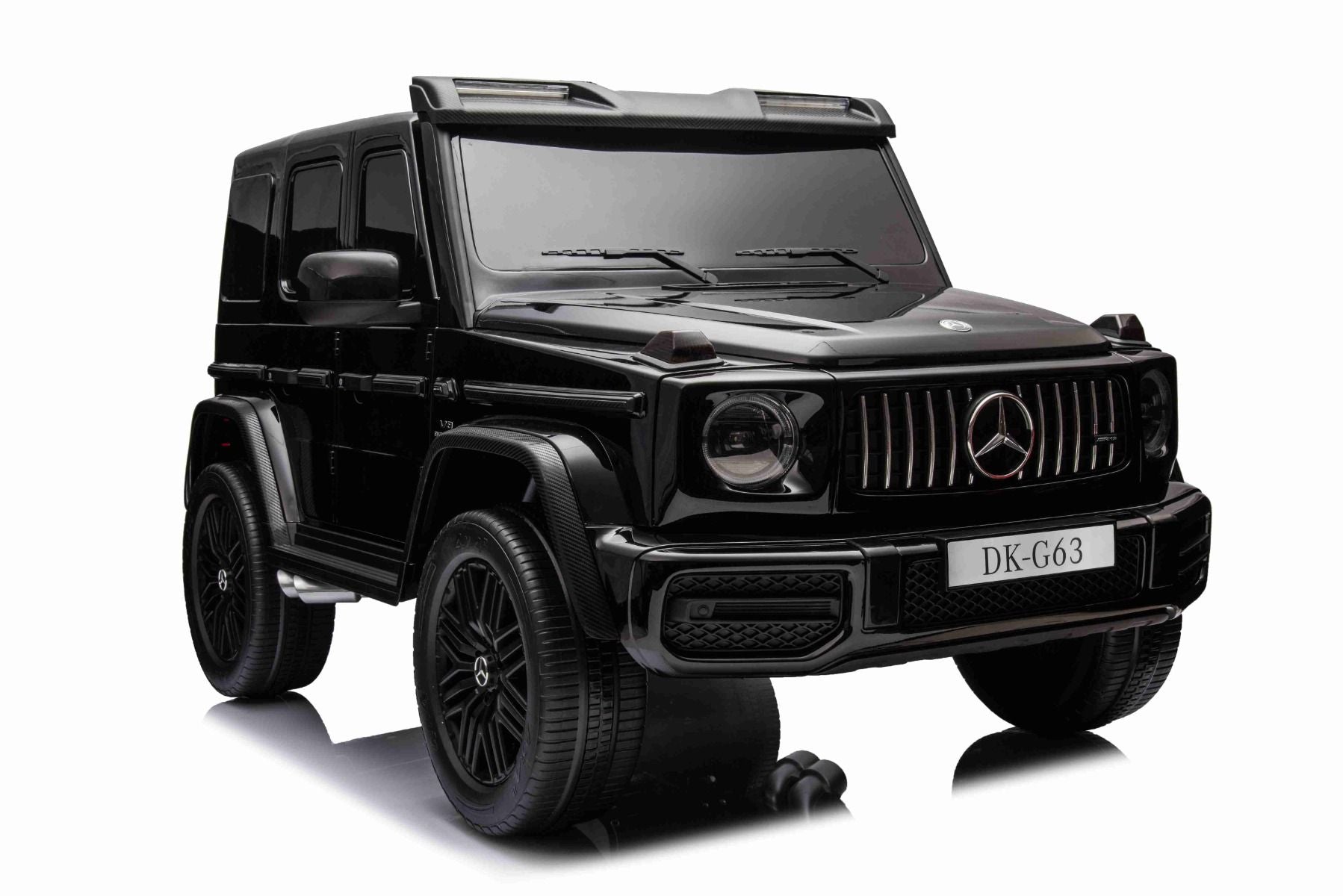 Voiture électrique à conducteur porté Mercedes-Benz G63 AMG 4x4² Biplace 24V, Peinte en noir, Lecteur MP4 avec entrée USB/AUX, Lecteur 4x4, Batterie 24V/7Ah, 4 moteurs 200W, Roues EVA avec suspension, Sièges en similicuir, Télécommande , Licence