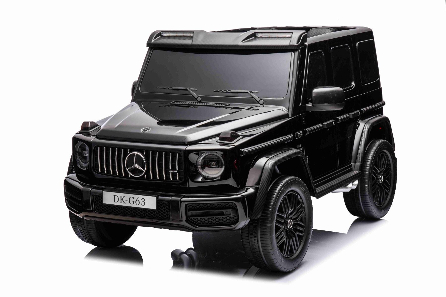 Voiture électrique à conducteur porté Mercedes-Benz G63 AMG 4x4² Biplace 24V, Peinte en noir, Lecteur MP4 avec entrée USB/AUX, Lecteur 4x4, Batterie 24V/7Ah, 4 moteurs 200W, Roues EVA avec suspension, Sièges en similicuir, Télécommande , Licence