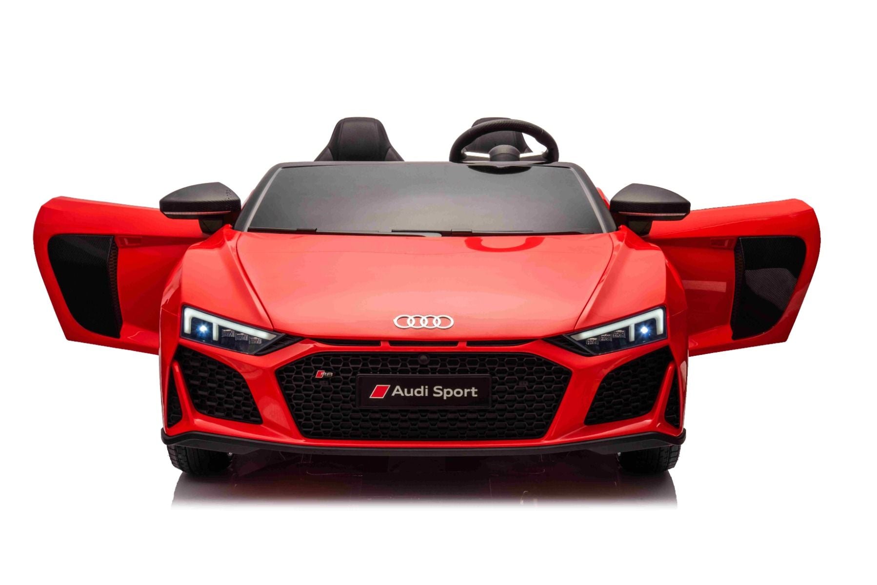 Voiture électrique enfants 24V 2places Audi R8 SPYDER, rouge, Lecteur MP3 avec USB/AUX et Bluetooth, Batterie 24V/14Ah, Moteurs 2 x 200W, Roues EVA avec suspension arrière, Sièges réglables en cuir, Télécommande, Licence