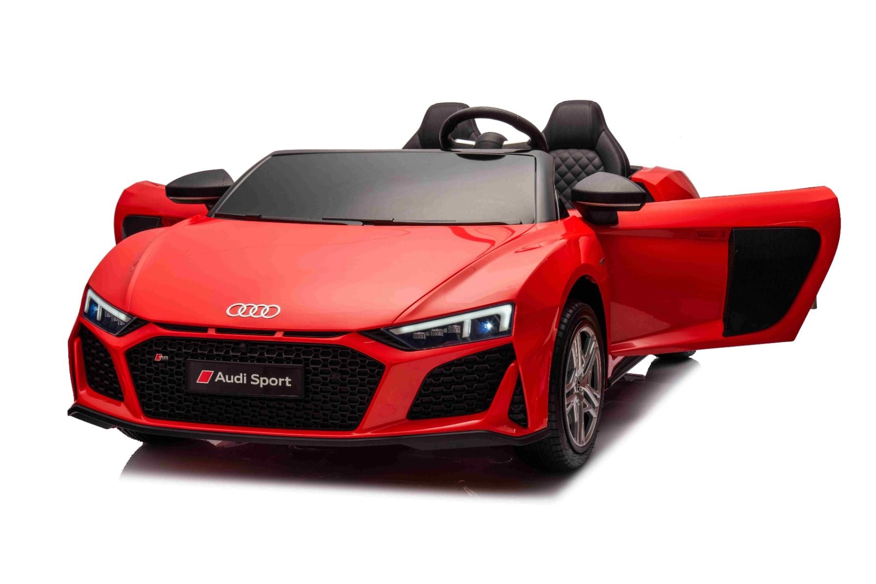Voiture électrique enfants 24V 2places Audi R8 SPYDER, rouge, Lecteur MP3 avec USB/AUX et Bluetooth, Batterie 24V/14Ah, Moteurs 2 x 200W, Roues EVA avec suspension arrière, Sièges réglables en cuir, Télécommande, Licence