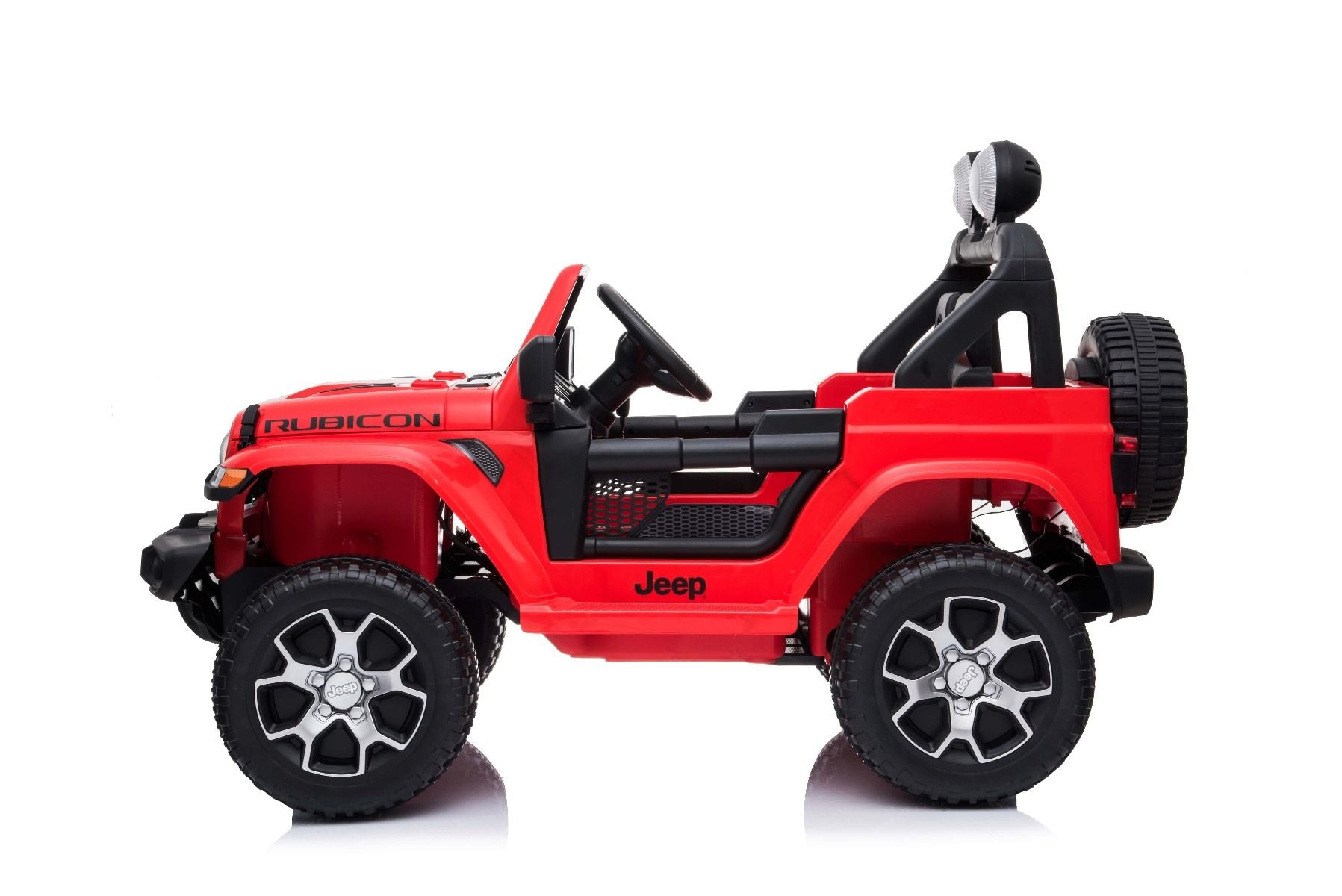 4x4 Voiture electrique enfant 12V JEEP Wrangler, rouge, Siège double en similicuir, Radio avec entrée Bluetooth et USB, Transmission 4x4, Batterie 12V10Ah, Roues EVA, Essieux de suspension, Télécommande 2,4 GHz, Licence