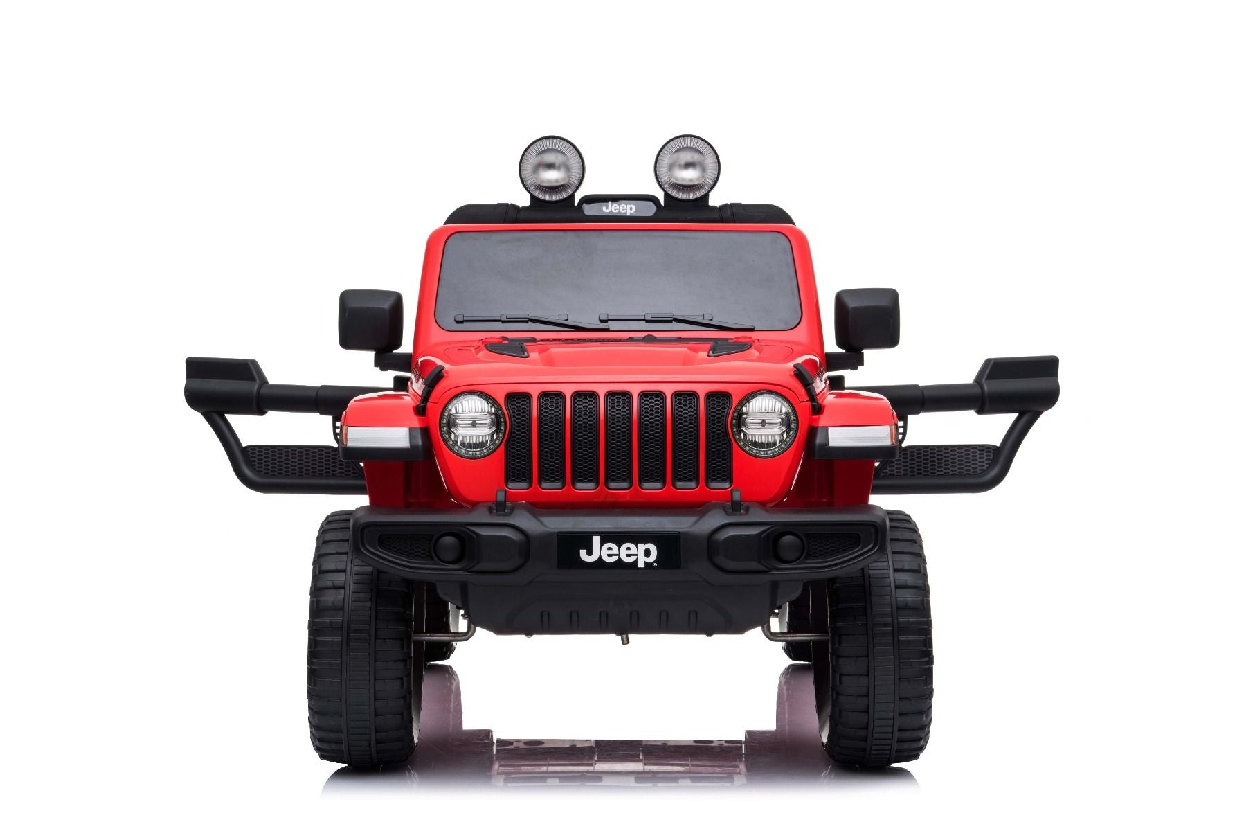 4x4 Voiture electrique enfant 12V JEEP Wrangler, rouge, Siège double en similicuir, Radio avec entrée Bluetooth et USB, Transmission 4x4, Batterie 12V10Ah, Roues EVA, Essieux de suspension, Télécommande 2,4 GHz, Licence
