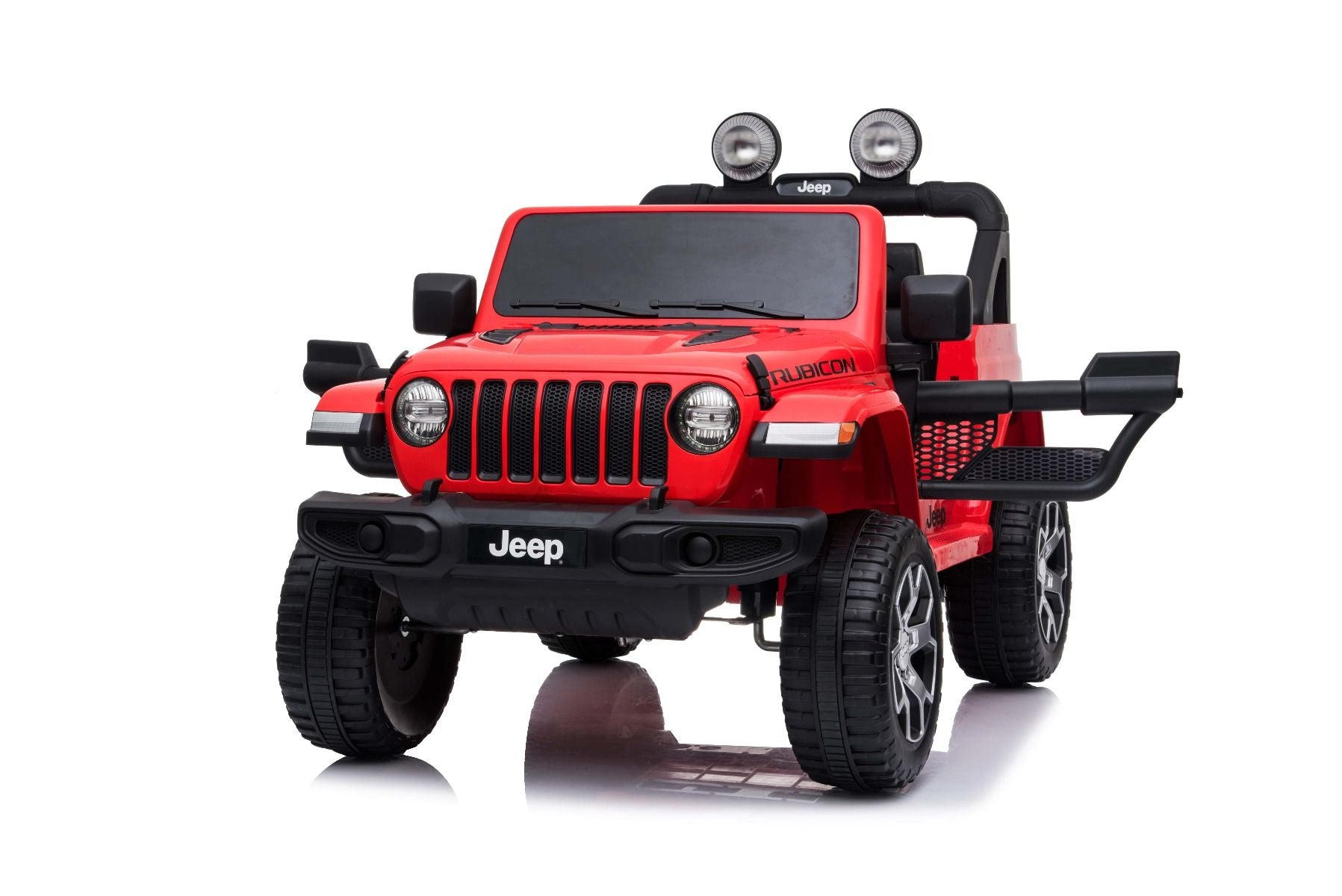 4x4 Voiture electrique enfant 12V JEEP Wrangler, rouge, Siège double en similicuir, Radio avec entrée Bluetooth et USB, Transmission 4x4, Batterie 12V10Ah, Roues EVA, Essieux de suspension, Télécommande 2,4 GHz, Licence