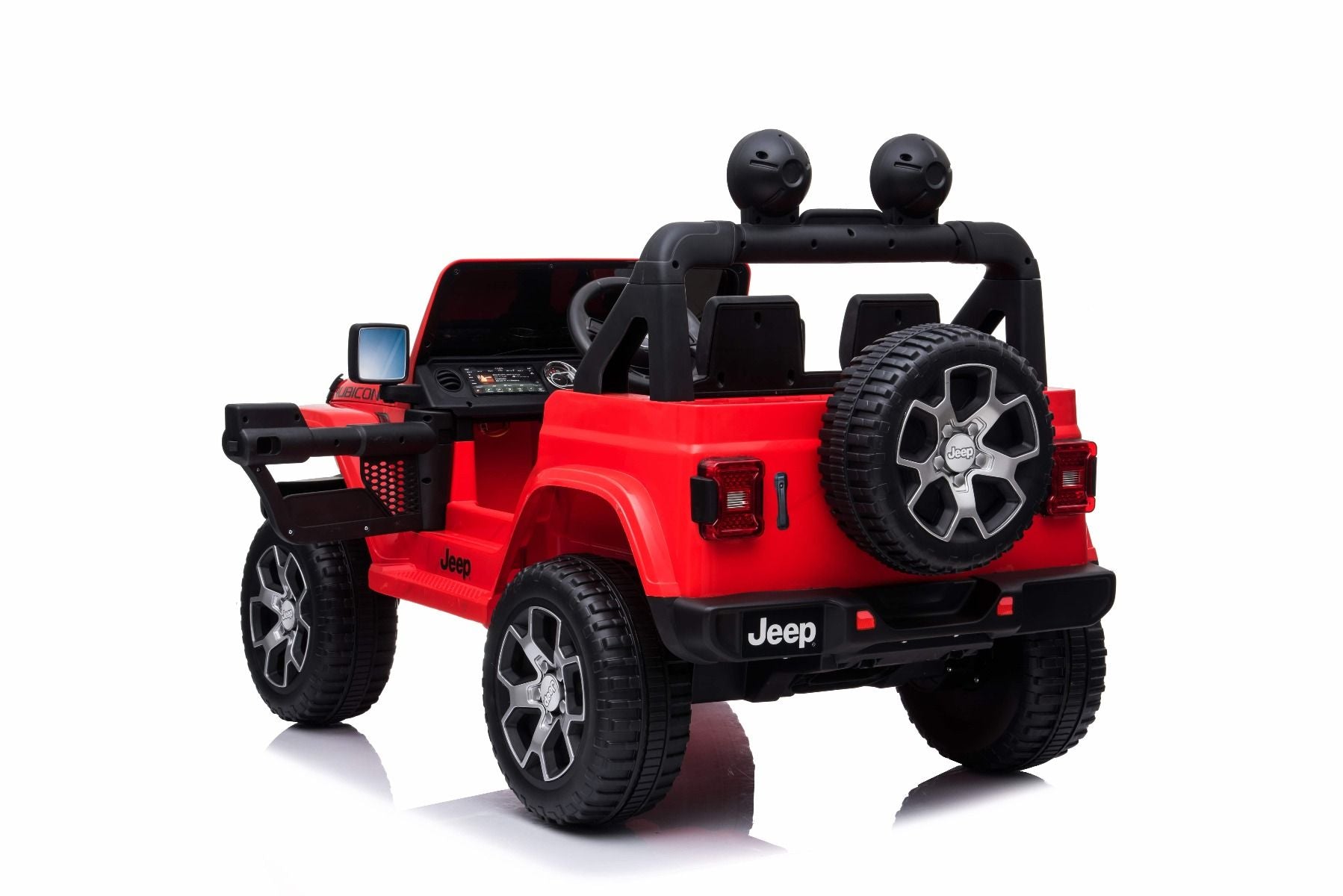 4x4 Voiture electrique enfant 12V JEEP Wrangler, rouge, Siège double en similicuir, Radio avec entrée Bluetooth et USB, Transmission 4x4, Batterie 12V10Ah, Roues EVA, Essieux de suspension, Télécommande 2,4 GHz, Licence