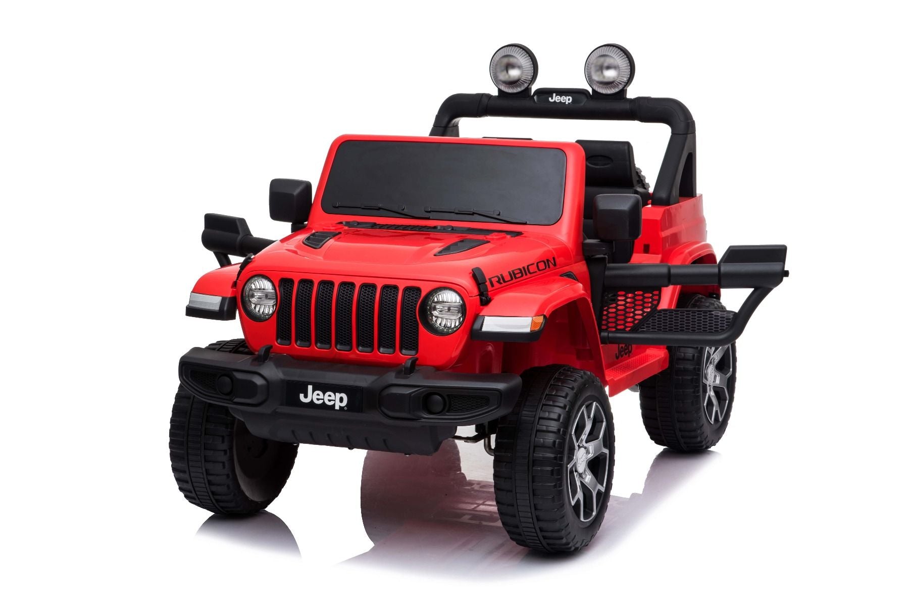 4x4 Voiture electrique enfant 12V JEEP Wrangler, rouge, Siège double en similicuir, Radio avec entrée Bluetooth et USB, Transmission 4x4, Batterie 12V10Ah, Roues EVA, Essieux de suspension, Télécommande 2,4 GHz, Licence