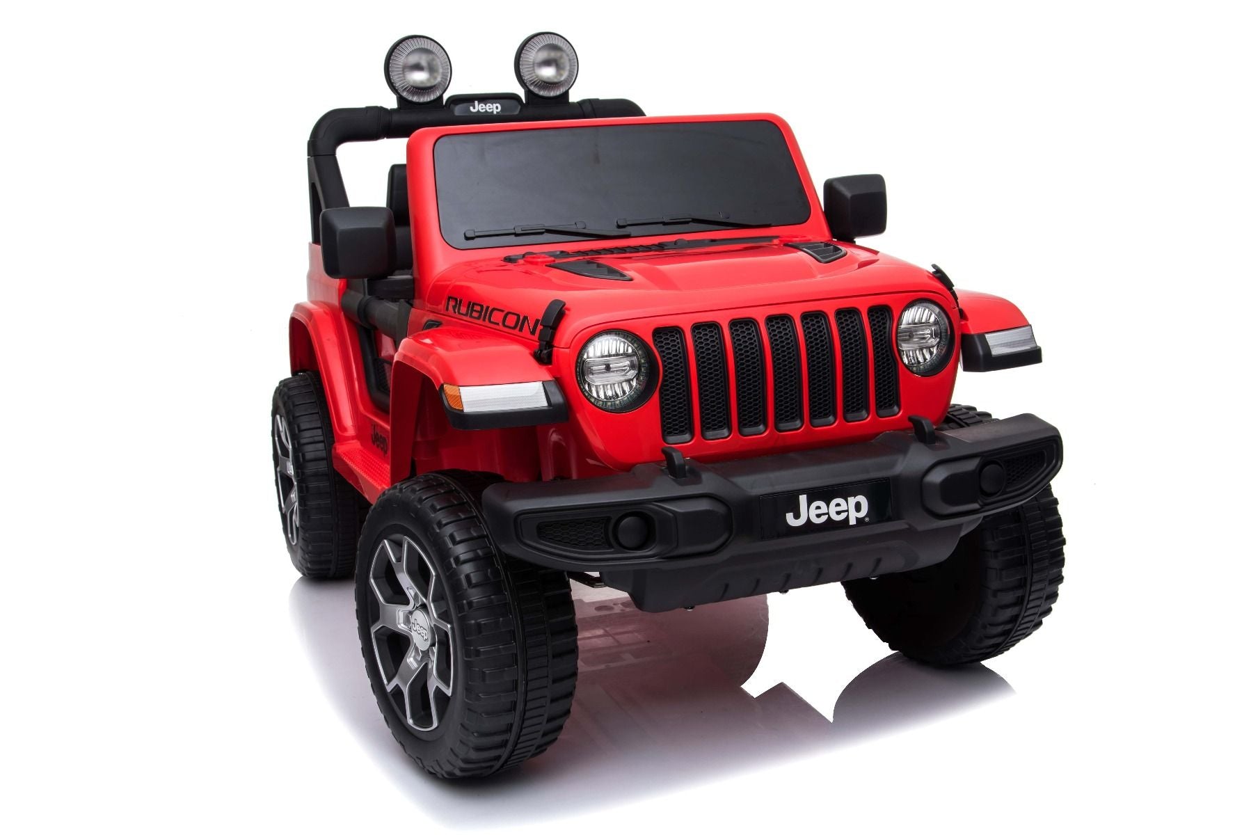 4x4 Voiture electrique enfant 12V JEEP Wrangler, rouge, Siège double en similicuir, Radio avec entrée Bluetooth et USB, Transmission 4x4, Batterie 12V10Ah, Roues EVA, Essieux de suspension, Télécommande 2,4 GHz, Licence
