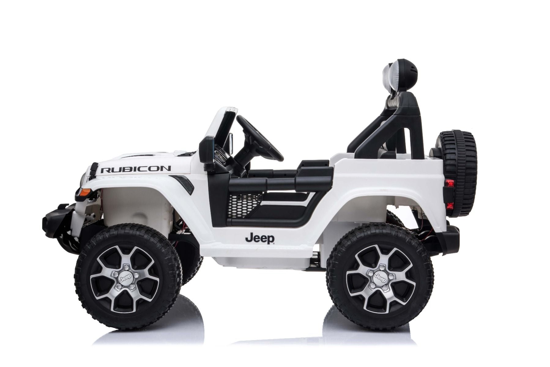 4x4 Voiture électrique pour enfants 12V JEEP Wrangler, Blanc, Siège double en similicuir, Radio avec entrée Bluetooth et USB, Transmission 4x4, Batterie au lithium, Roues EVA, Essieux de suspension, Télécommande 2,4 GHz, Licence