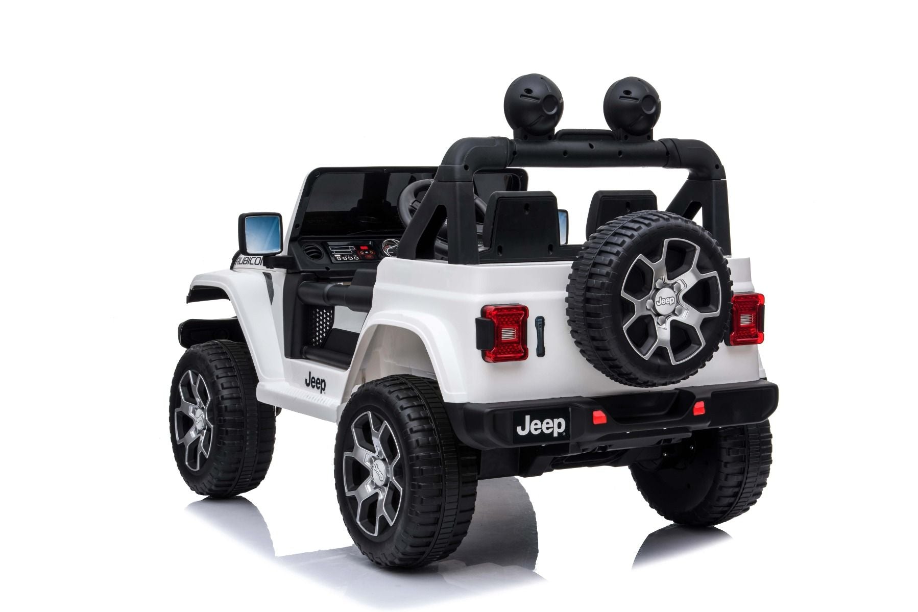 4x4 Voiture électrique pour enfants 12V JEEP Wrangler, Blanc, Siège double en similicuir, Radio avec entrée Bluetooth et USB, Transmission 4x4, Batterie au lithium, Roues EVA, Essieux de suspension, Télécommande 2,4 GHz, Licence