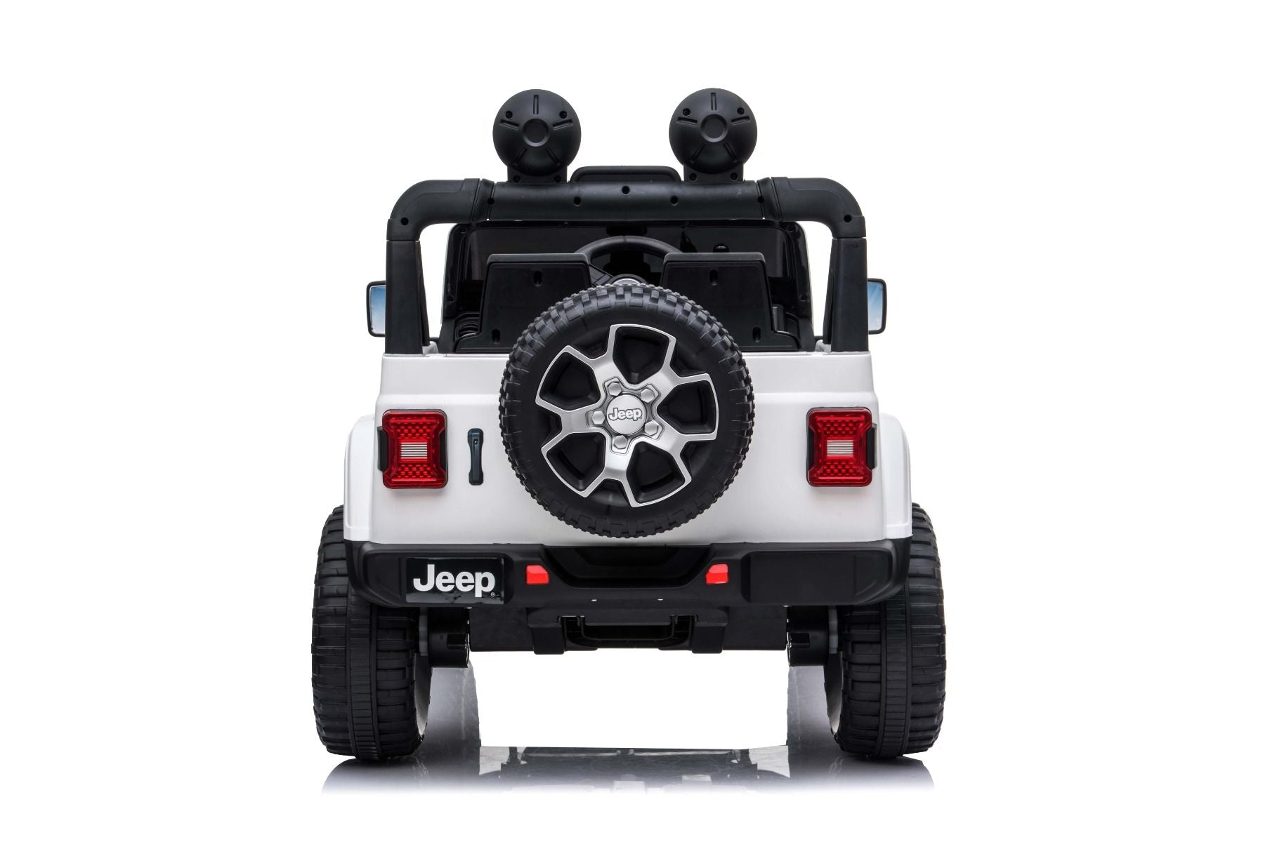 4x4 Voiture électrique pour enfants 12V JEEP Wrangler, Blanc, Siège double en similicuir, Radio avec entrée Bluetooth et USB, Transmission 4x4, Batterie au lithium, Roues EVA, Essieux de suspension, Télécommande 2,4 GHz, Licence