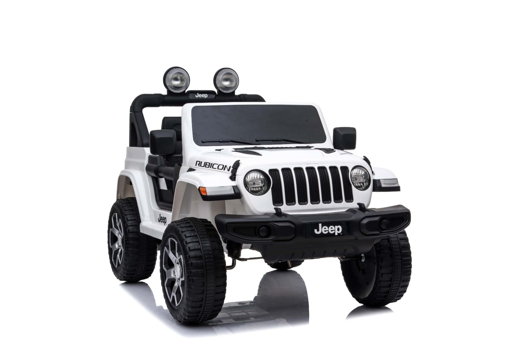 4x4 Voiture électrique pour enfants 12V JEEP Wrangler, Blanc, Siège double en similicuir, Radio avec entrée Bluetooth et USB, Transmission 4x4, Batterie au lithium, Roues EVA, Essieux de suspension, Télécommande 2,4 GHz, Licence