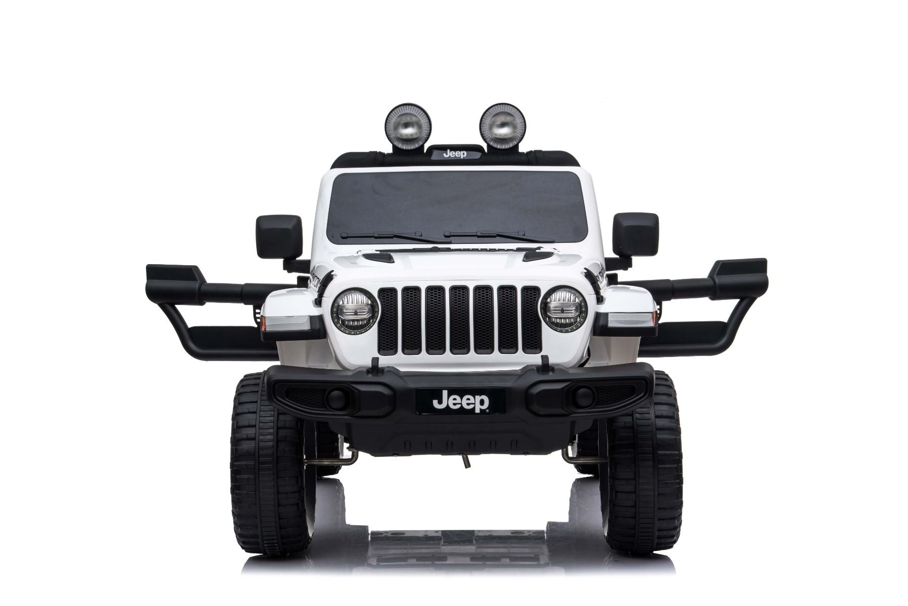 4x4 Voiture électrique pour enfants 12V JEEP Wrangler, Blanc, Siège double en similicuir, Radio avec entrée Bluetooth et USB, Transmission 4x4, Batterie au lithium, Roues EVA, Essieux de suspension, Télécommande 2,4 GHz, Licence