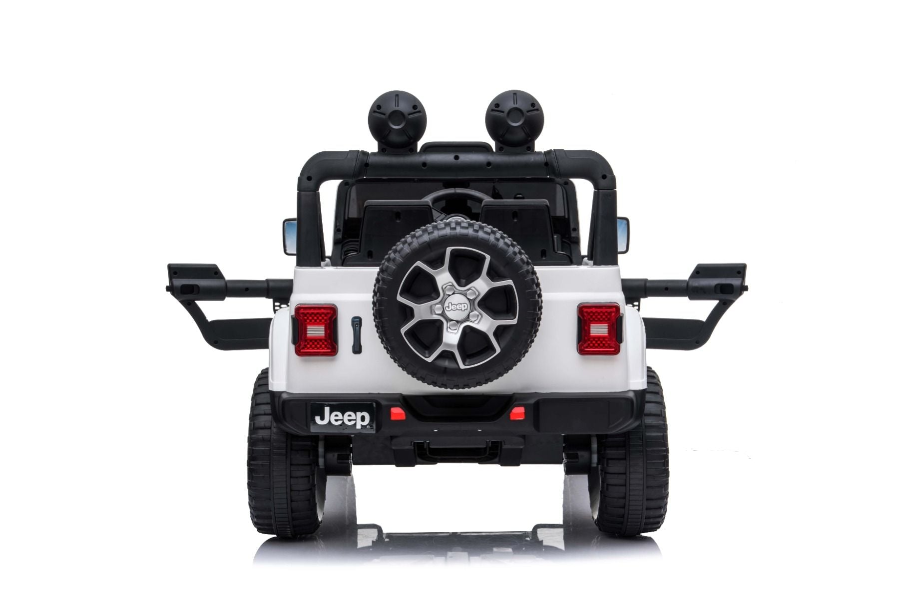 4x4 Voiture électrique pour enfants 12V JEEP Wrangler, Blanc, Siège double en similicuir, Radio avec entrée Bluetooth et USB, Transmission 4x4, Batterie au lithium, Roues EVA, Essieux de suspension, Télécommande 2,4 GHz, Licence