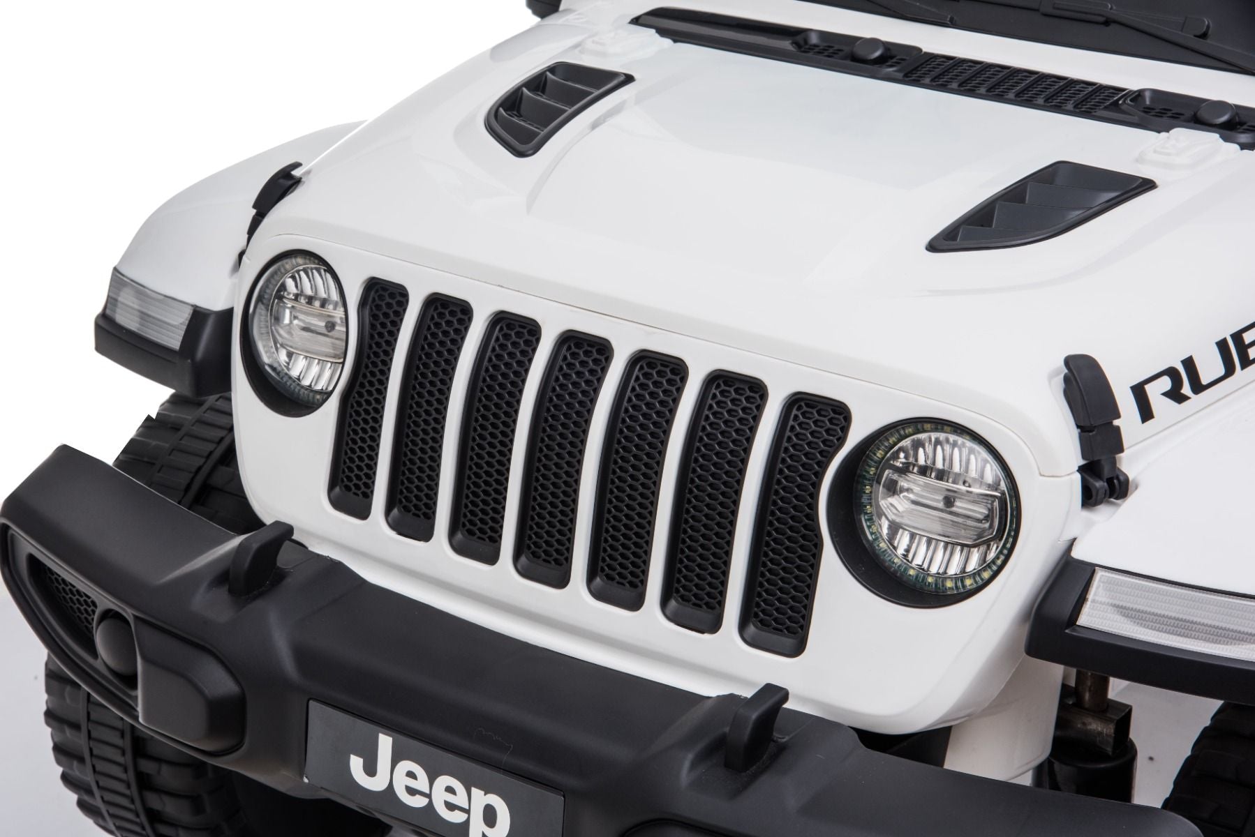 4x4 Voiture électrique pour enfants 12V JEEP Wrangler, Blanc, Siège double en similicuir, Radio avec entrée Bluetooth et USB, Transmission 4x4, Batterie au lithium, Roues EVA, Essieux de suspension, Télécommande 2,4 GHz, Licence
