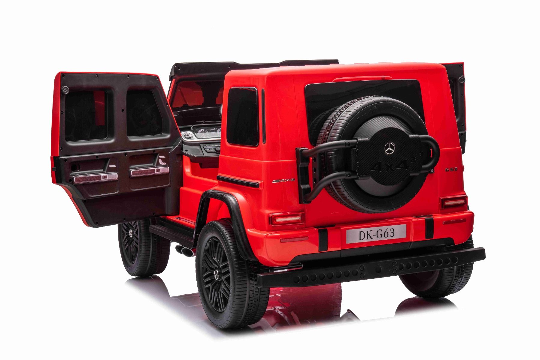 Voiture électrique Mercedes-Benz G63 AMG 4x4² Biplace 12V, rouge , Lecteur MP3 avec entrée USB/AUX, Conduite 4x4, Batterie 12V14Ah, Roues EVA avec suspension, Sièges en similicuir, Télécommande, Licence