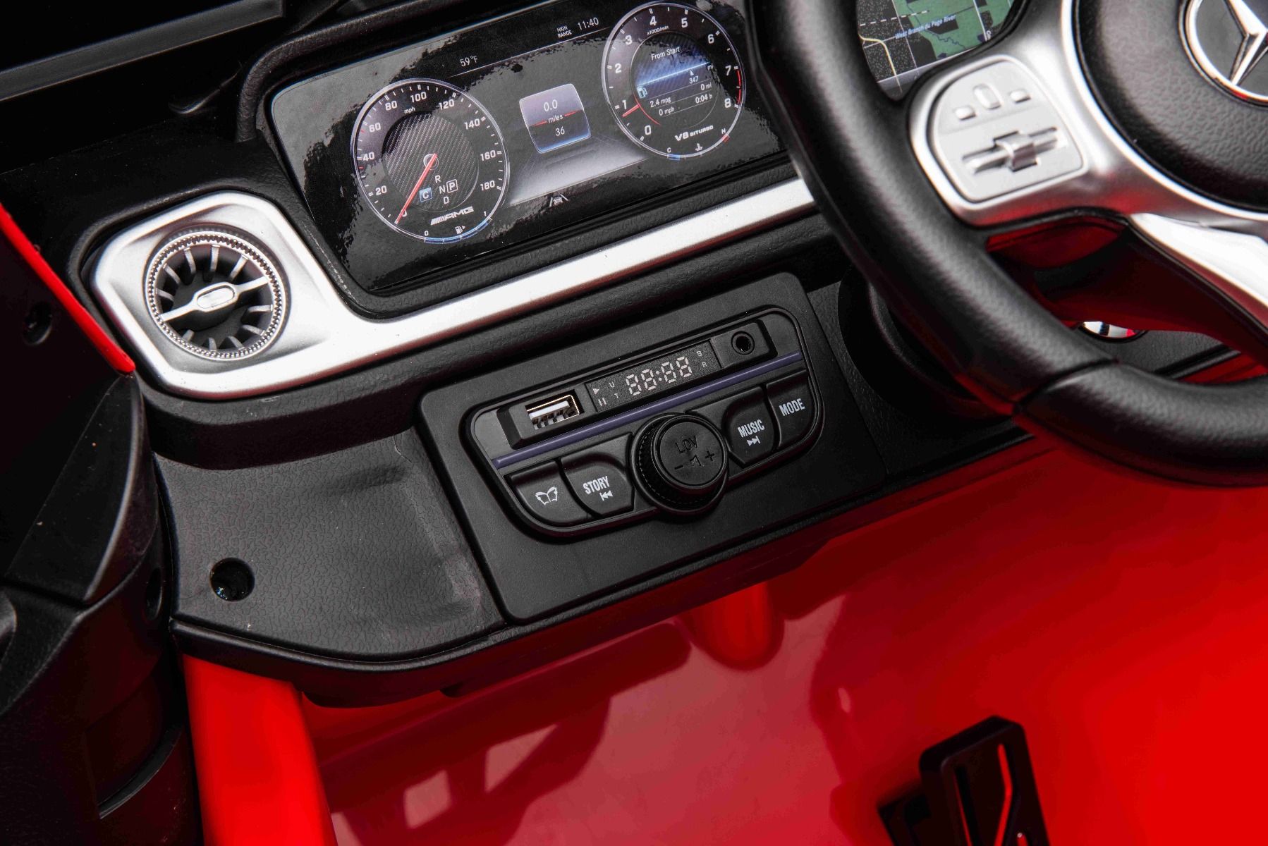 Voiture électrique Mercedes-Benz G63 AMG 4x4² Biplace 12V, rouge , Lecteur MP3 avec entrée USB/AUX, Conduite 4x4, Batterie 12V14Ah, Roues EVA avec suspension, Sièges en similicuir, Télécommande, Licence