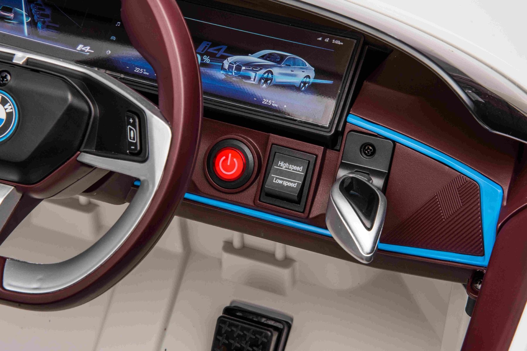 Voiture électrique 12V BMW i4, blanc, avec télécommande 2,4 GHz, moteur 2 X 25W, licence ORIGINAL