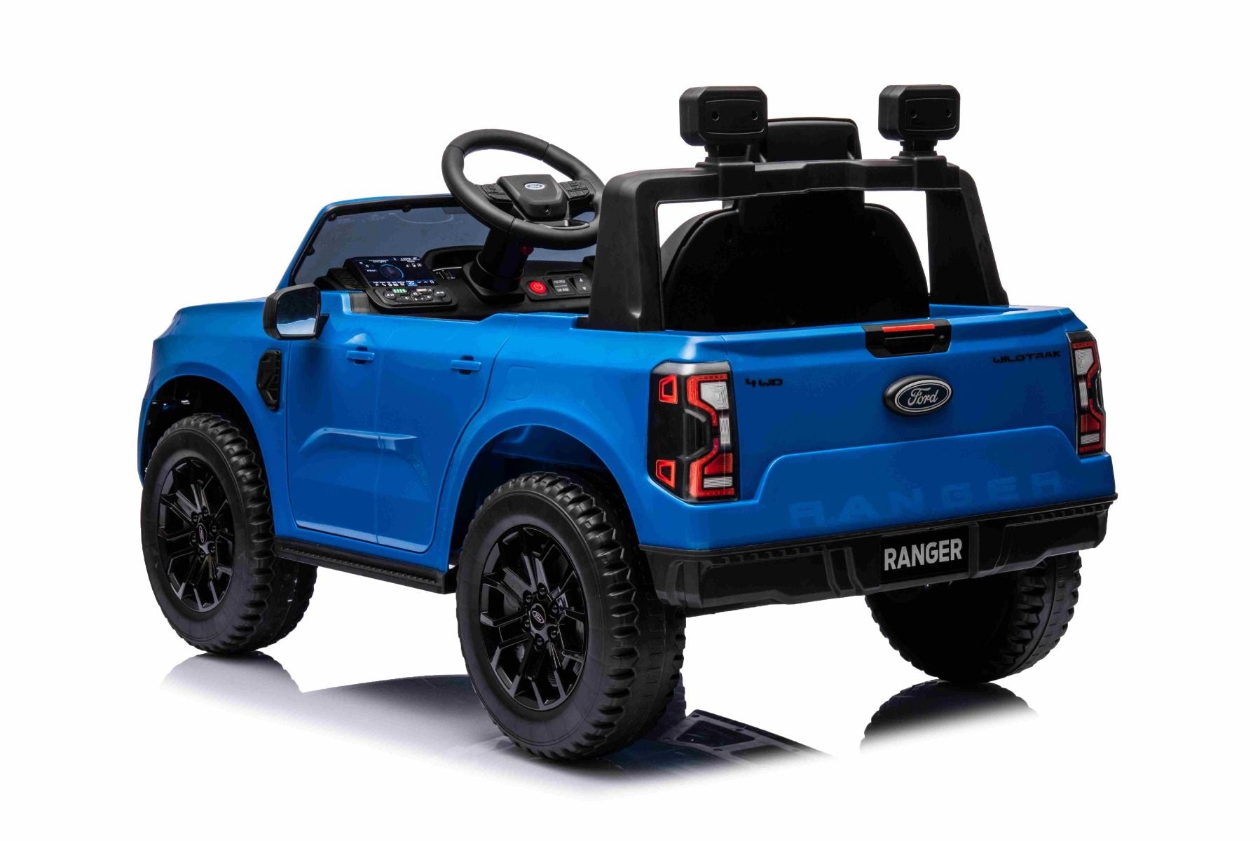 Voiture électrique FORD Ranger 12V, bleue, Siège en cuir, Télécommande 2,4 GHz, Entrée Bluetooth / USB, Suspension, Batterie 12V, Roues en plastique, Moteurs 2 X 30W, Licence ORIGINALE