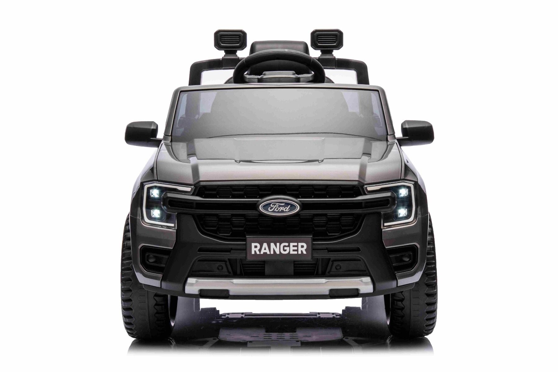Voiture électrique FORD Ranger 12V, grise, Siège en cuir, Télécommande 2,4 GHz, Entrée Bluetooth / USB, Suspension, Batterie 12V, Roues en plastique, Moteurs 2 X 30W, Licence ORIGINALE