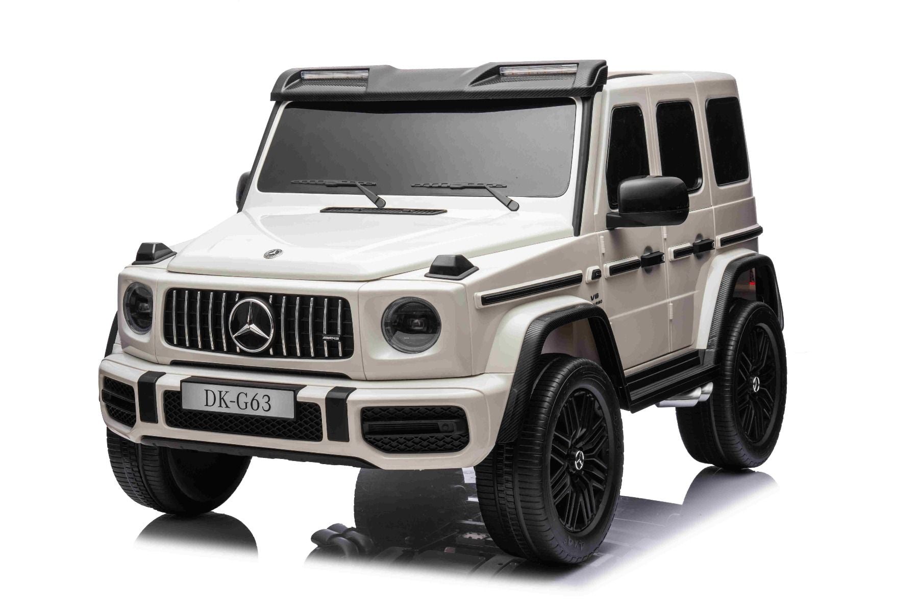 Voiture électrique Mercedes-Benz G63 AMG 4x4² Biplace 12V, blanc, Lecteur MP3 avec entrée USB/AUX, Conduite 4x4, Batterie 12V14Ah, Roues EVA avec suspension, Sièges en similicuir, Télécommande, Licence