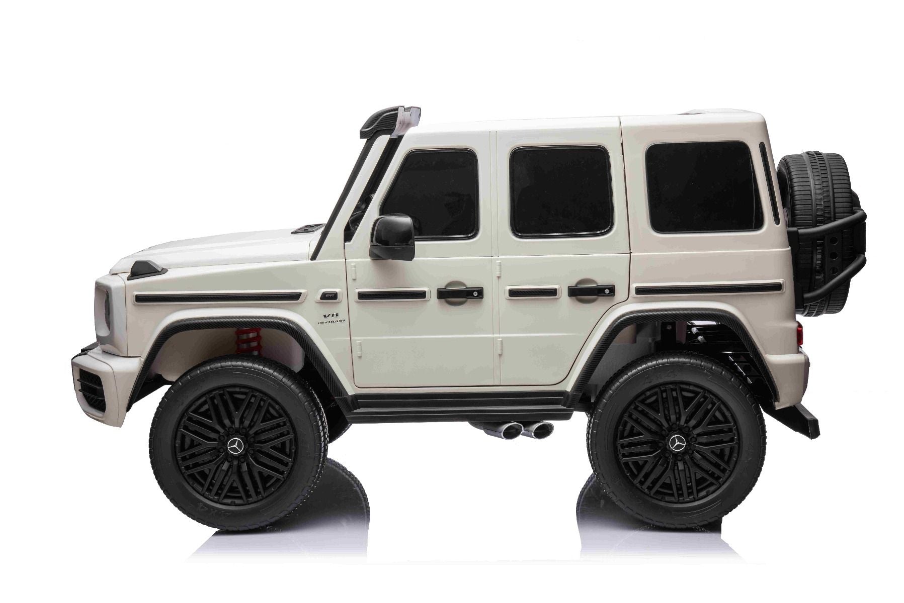 Voiture électrique Mercedes-Benz G63 AMG 4x4² Biplace 12V, blanc, Lecteur MP3 avec entrée USB/AUX, Conduite 4x4, Batterie 12V14Ah, Roues EVA avec suspension, Sièges en similicuir, Télécommande, Licence