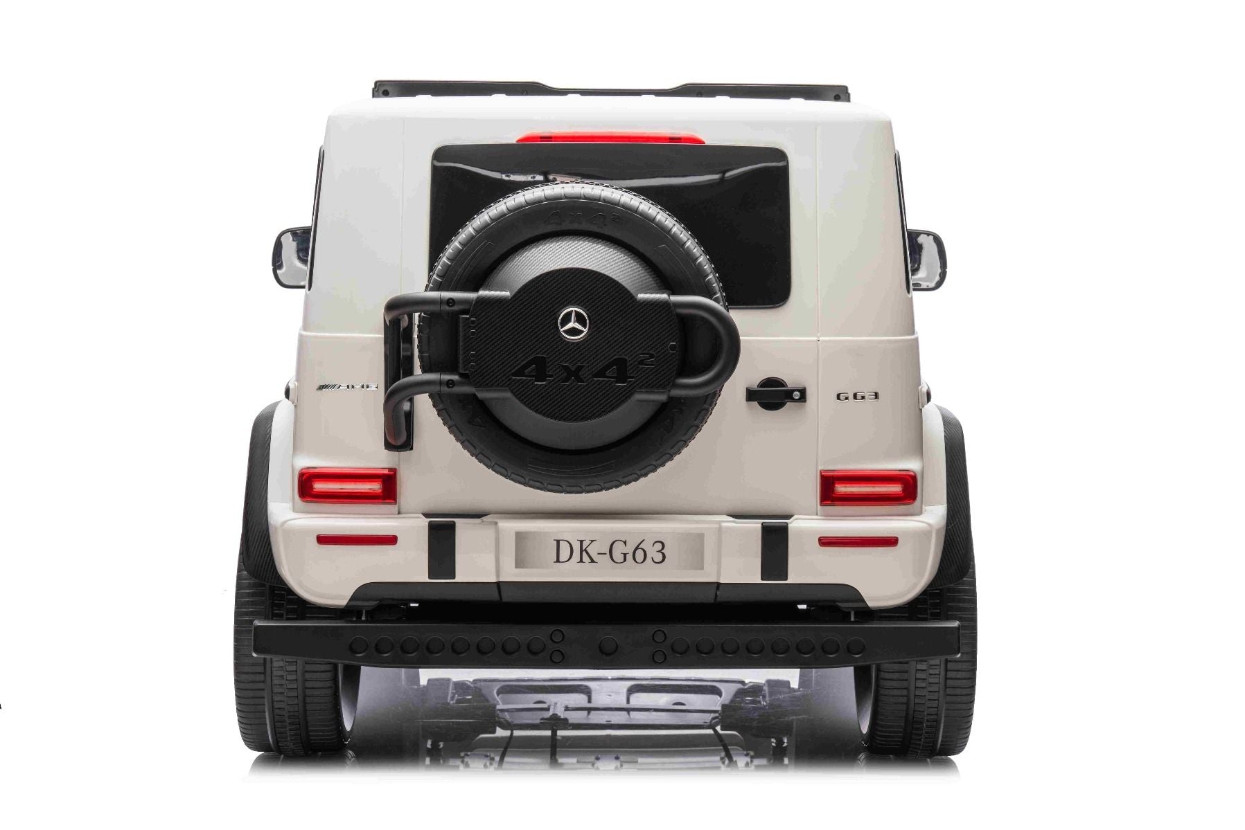 Voiture électrique Mercedes-Benz G63 AMG 4x4² Biplace 12V, blanc, Lecteur MP3 avec entrée USB/AUX, Conduite 4x4, Batterie 12V14Ah, Roues EVA avec suspension, Sièges en similicuir, Télécommande, Licence