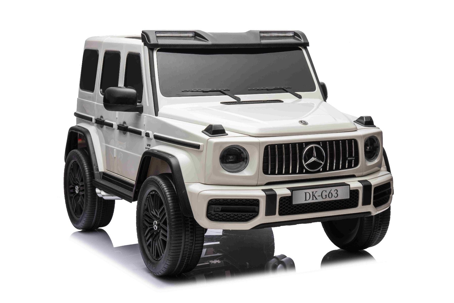 Voiture électrique Mercedes-Benz G63 AMG 4x4² Biplace 12V, blanc, Lecteur MP3 avec entrée USB/AUX, Conduite 4x4, Batterie 12V14Ah, Roues EVA avec suspension, Sièges en similicuir, Télécommande, Licence