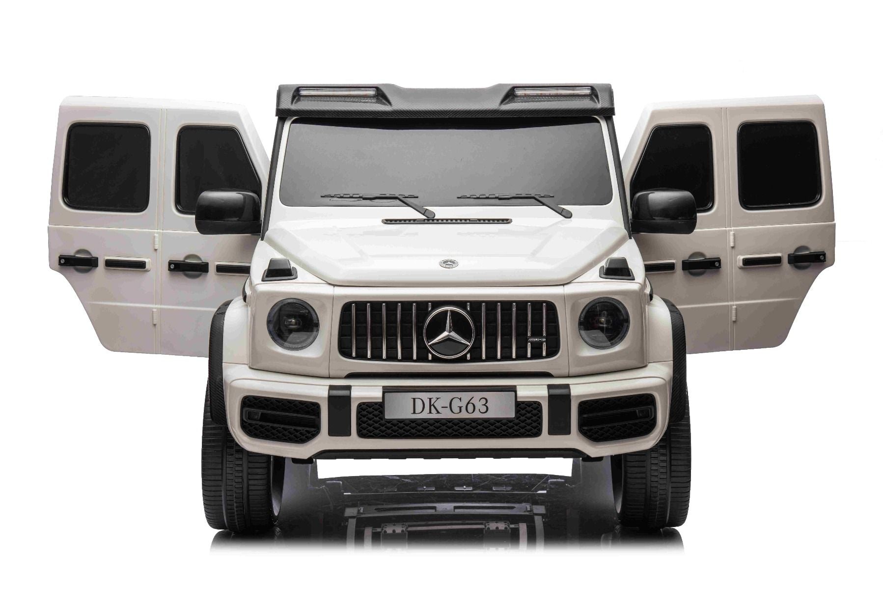 Voiture électrique Mercedes-Benz G63 AMG 4x4² Biplace 12V, blanc, Lecteur MP3 avec entrée USB/AUX, Conduite 4x4, Batterie 12V14Ah, Roues EVA avec suspension, Sièges en similicuir, Télécommande, Licence