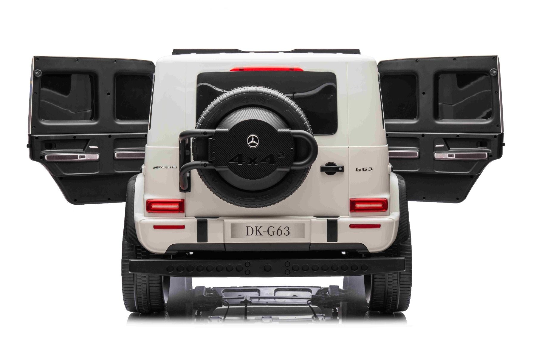 Voiture électrique Mercedes-Benz G63 AMG 4x4² Biplace 12V, blanc, Lecteur MP3 avec entrée USB/AUX, Conduite 4x4, Batterie 12V14Ah, Roues EVA avec suspension, Sièges en similicuir, Télécommande, Licence