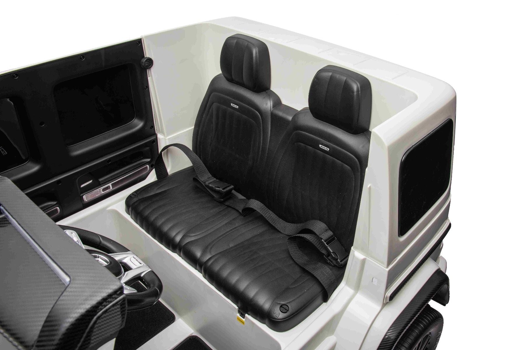 Voiture électrique Mercedes-Benz G63 AMG 4x4² Biplace 12V, blanc, Lecteur MP3 avec entrée USB/AUX, Conduite 4x4, Batterie 12V14Ah, Roues EVA avec suspension, Sièges en similicuir, Télécommande, Licence