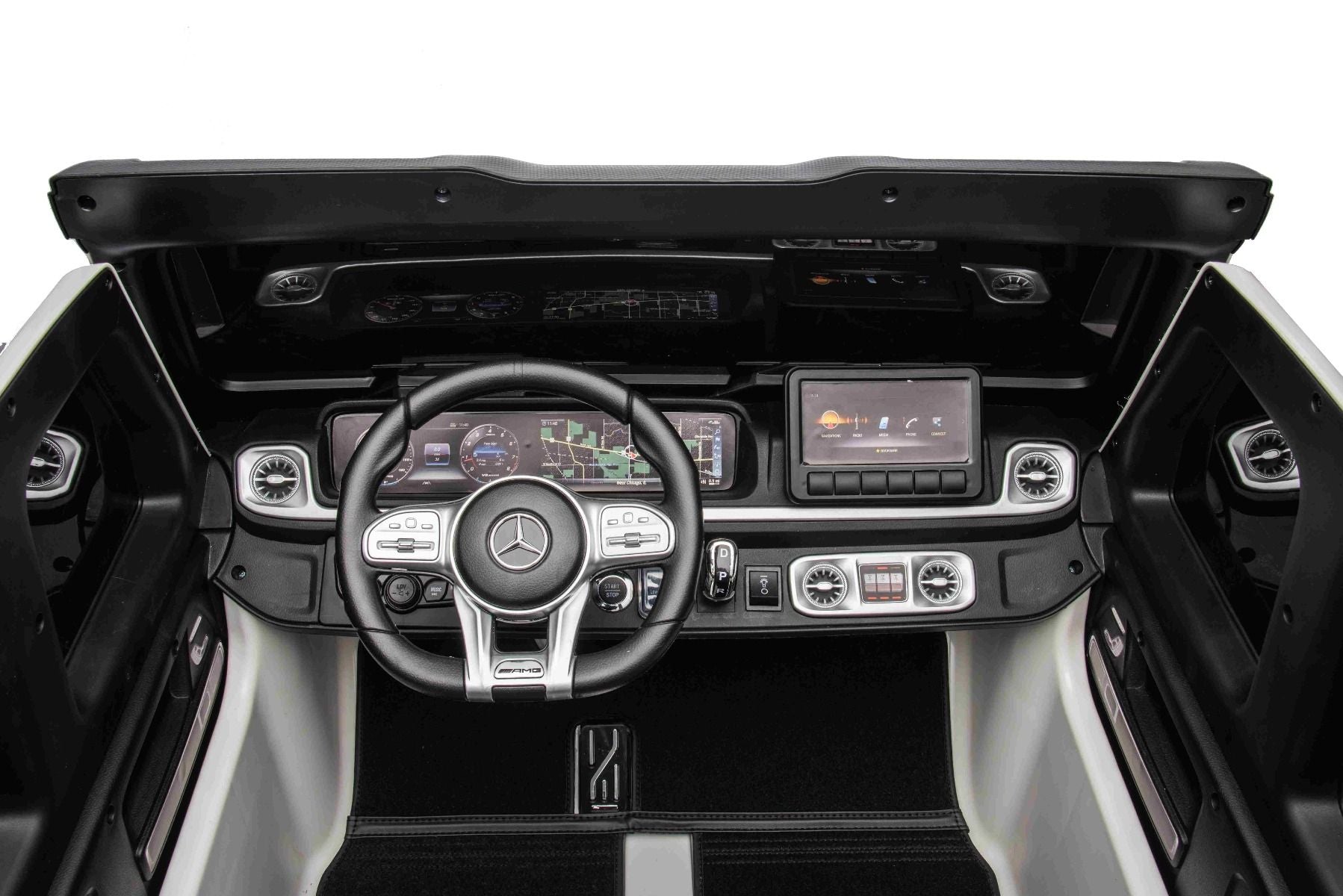 Voiture électrique Mercedes-Benz G63 AMG 4x4² Biplace 12V, blanc, Lecteur MP3 avec entrée USB/AUX, Conduite 4x4, Batterie 12V14Ah, Roues EVA avec suspension, Sièges en similicuir, Télécommande, Licence