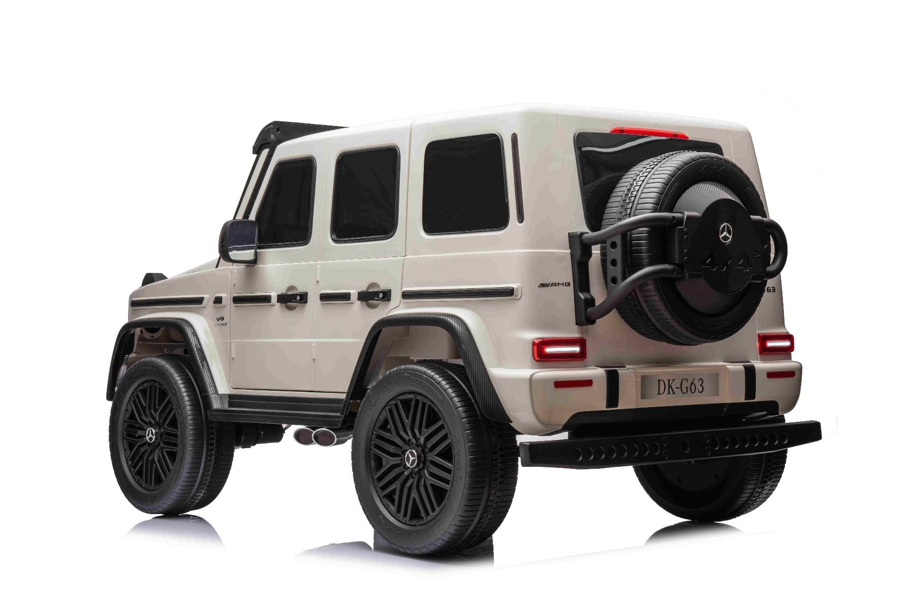 Voiture électrique Mercedes-Benz G63 AMG 4x4² Biplace 12V, blanc, Lecteur MP3 avec entrée USB/AUX, Conduite 4x4, Batterie 12V14Ah, Roues EVA avec suspension, Sièges en similicuir, Télécommande, Licence