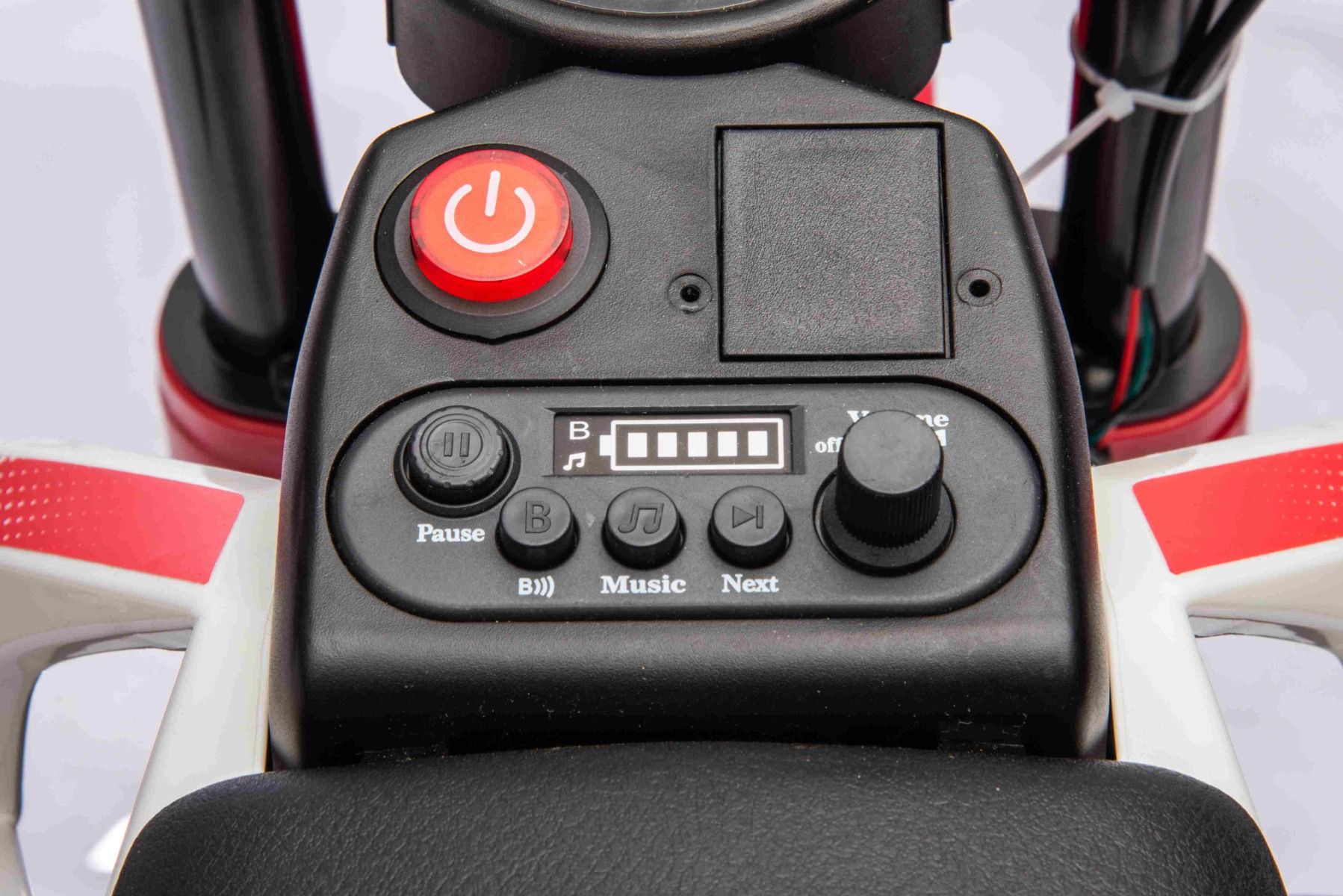 MOTOCROSS électrique pour enfants, Rouge, Batterie 12V, Roues souples EVA, Siège en cuir, Moteur 2 x 25W, Suspension, Cadre en métal, Lecteur MP3 avec Bluetooth, roues auxiliaires