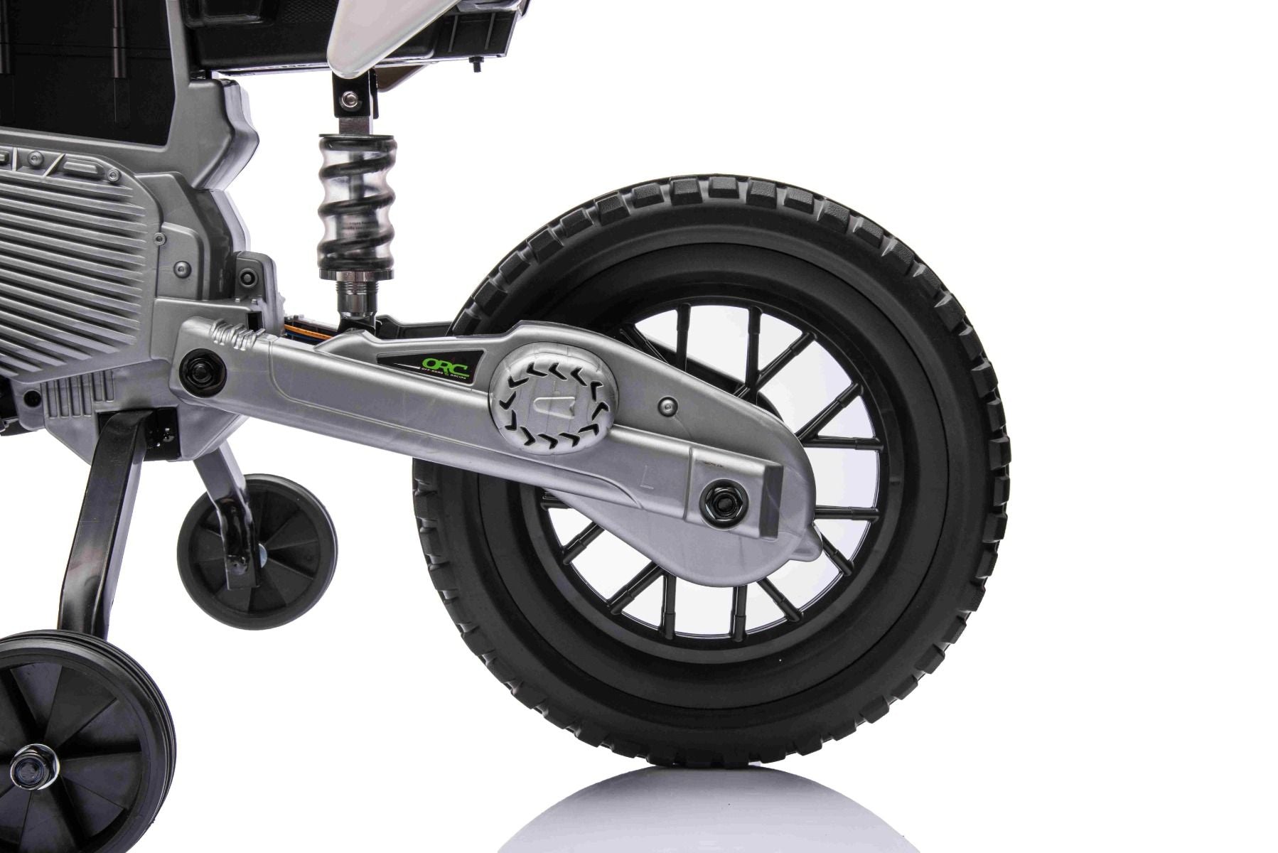 MOTOCROSS électrique pour enfants, Rouge, Batterie 12V, Roues souples EVA, Siège en cuir, Moteur 2 x 25W, Suspension, Cadre en métal, Lecteur MP3 avec Bluetooth, roues auxiliaires