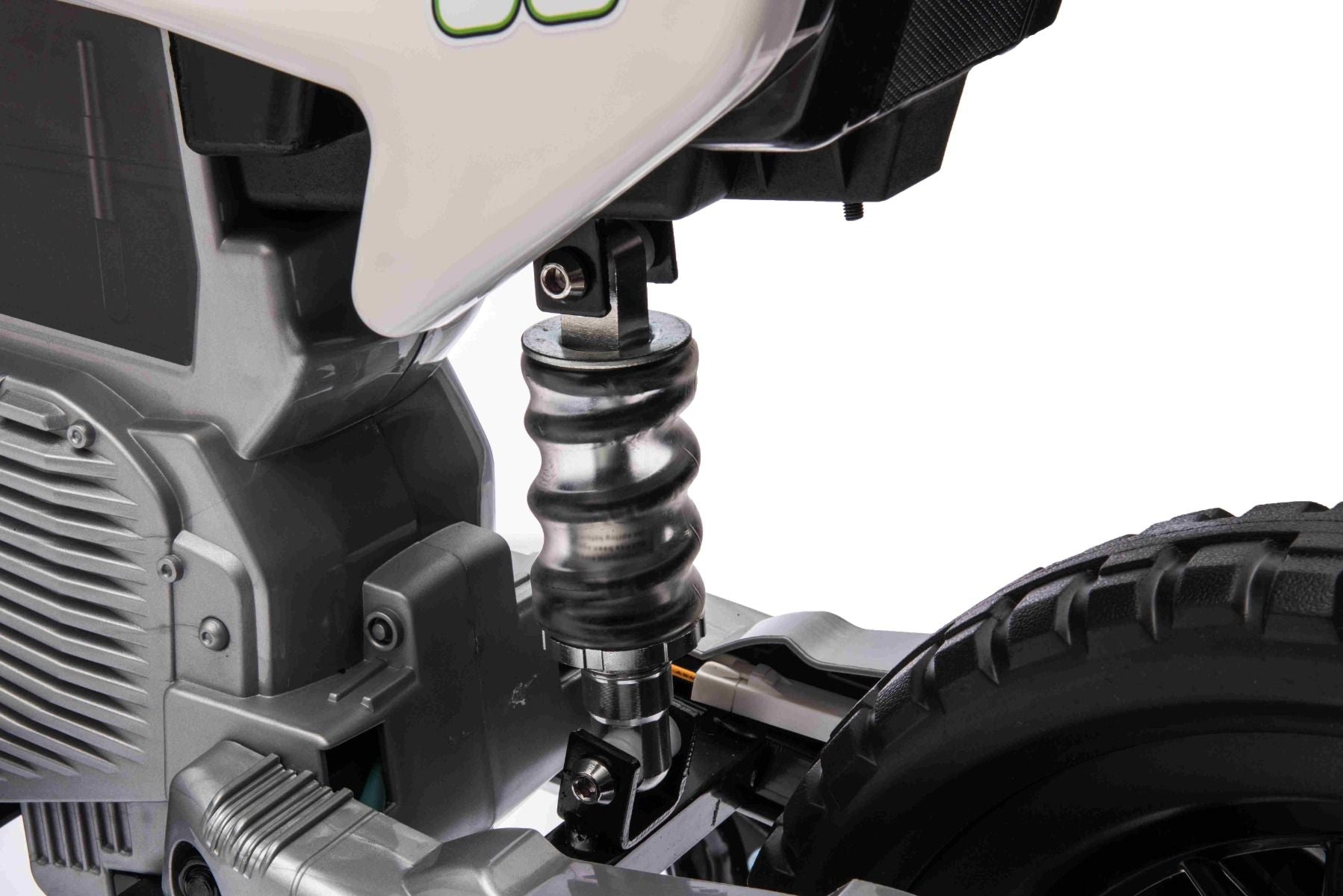 MOTOCROSS électrique pour enfants, Rouge, Batterie 12V, Roues souples EVA, Siège en cuir, Moteur 2 x 25W, Suspension, Cadre en métal, Lecteur MP3 avec Bluetooth, roues auxiliaires