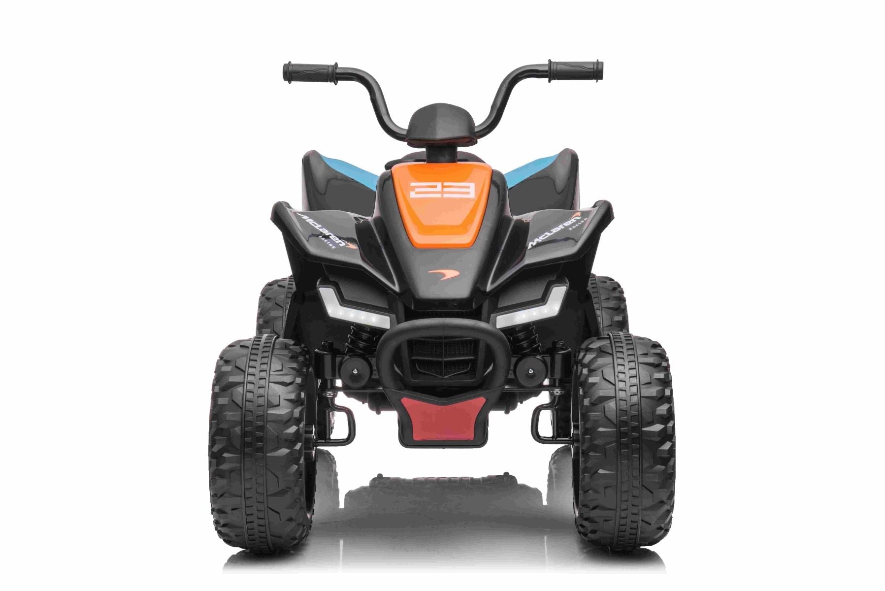 4x4 Quad électrique enfants 12V sous licence McLaren Racing MCL, noir, Roues EVA souples, TÉLÉCOMMANDE, Siège en similicuir, Suspension arrière, Moteur 4 x 35W, Lumières LED, Batterie 12V10Ah