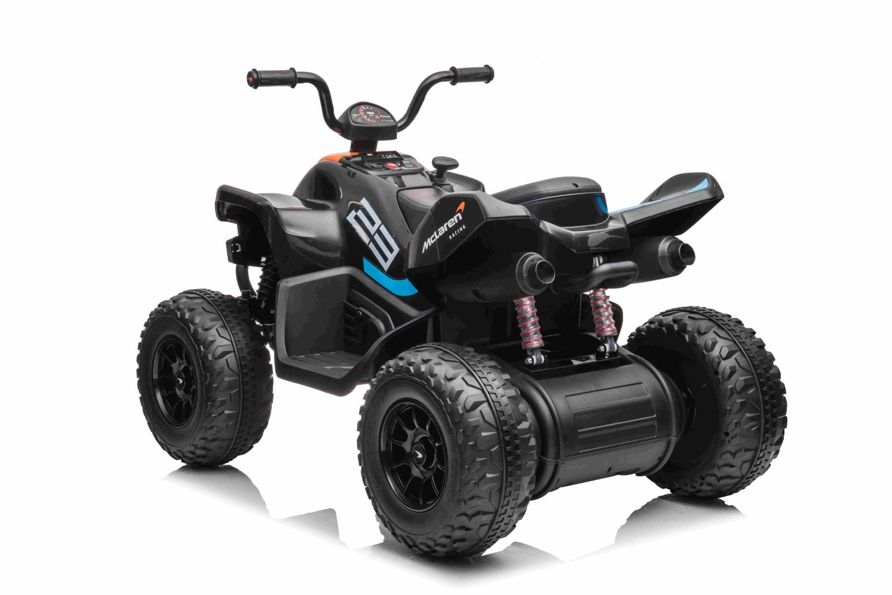 4x4 Quad électrique enfants 12V sous licence McLaren Racing MCL, noir, Roues EVA souples, TÉLÉCOMMANDE, Siège en similicuir, Suspension arrière, Moteur 4 x 35W, Lumières LED, Batterie 12V10Ah