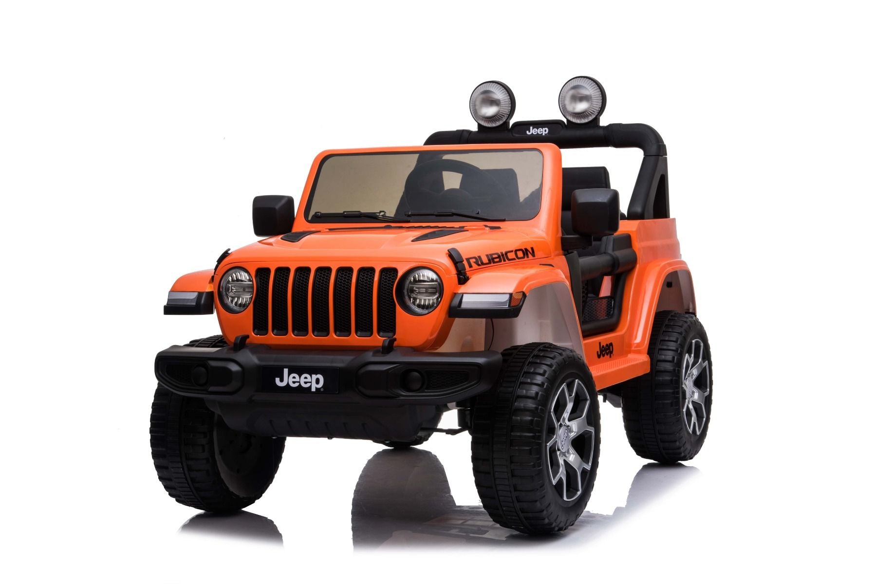 4x4 Voiture électrique pour enfants 12V JEEP Wrangler, Orange, Siège double en similicuir, Radio avec entrée Bluetooth et USB, Transmission 4x4, Batterie au lithium, Roues EVA, Essieux de suspension, Télécommande 2,4 GHz, Licence
