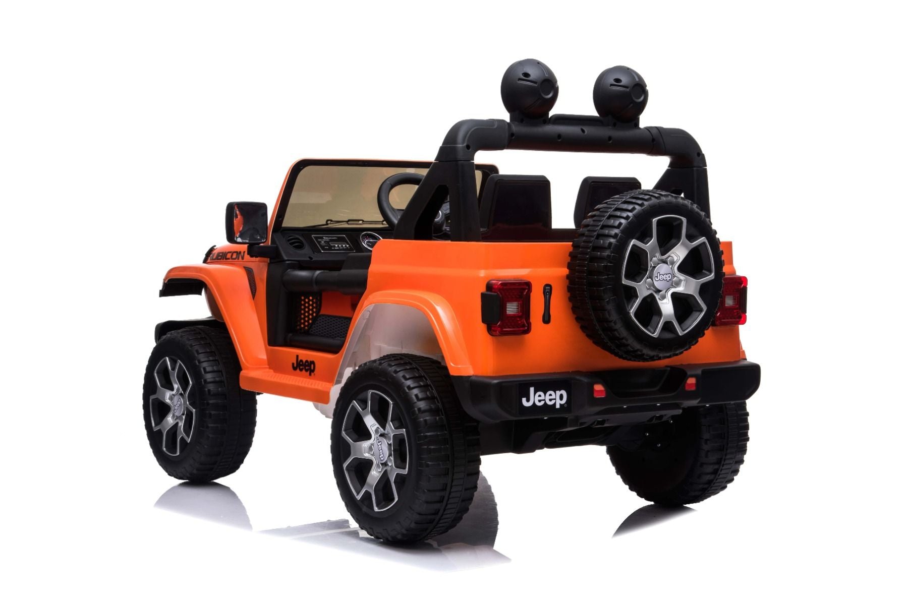 4x4 Voiture électrique pour enfants 12V JEEP Wrangler, Orange, Siège double en similicuir, Radio avec entrée Bluetooth et USB, Transmission 4x4, Batterie au lithium, Roues EVA, Essieux de suspension, Télécommande 2,4 GHz, Licence