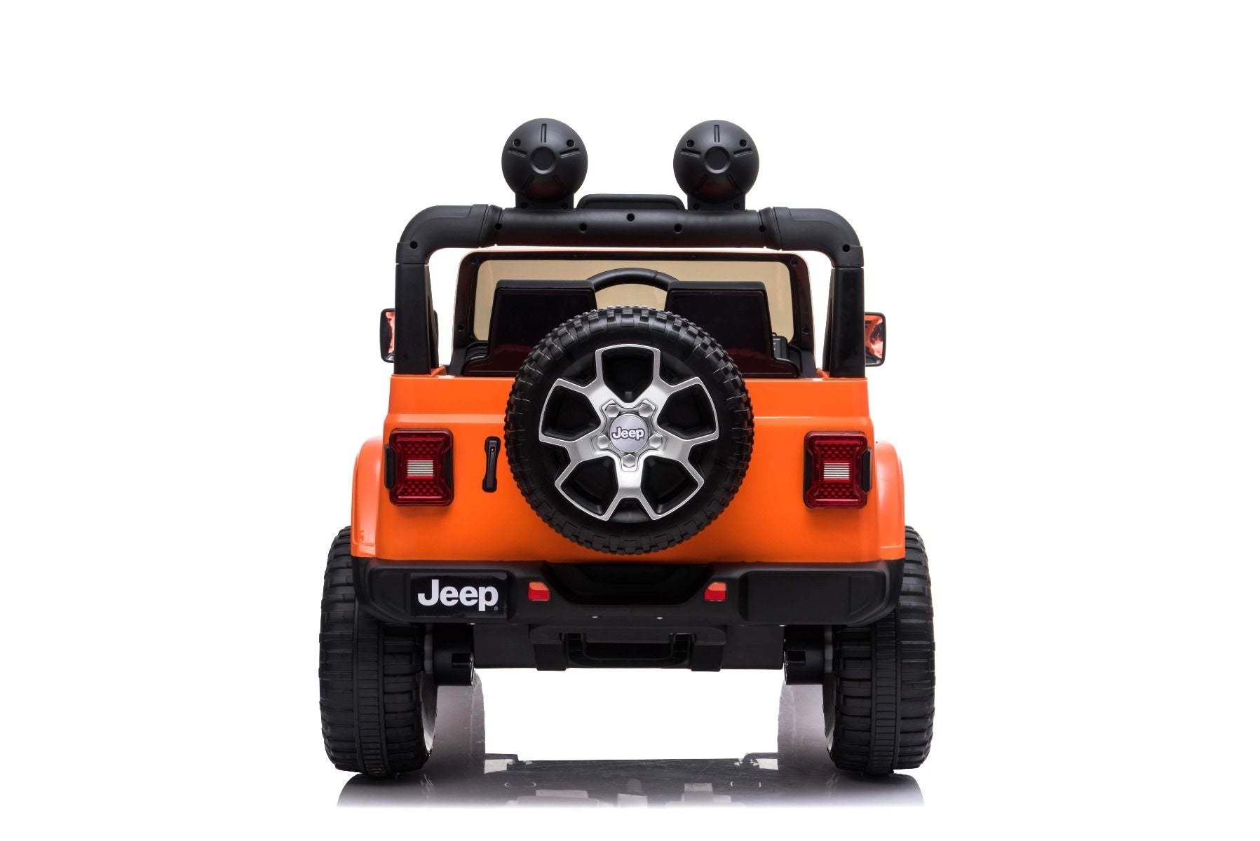 4x4 Voiture électrique pour enfants 12V JEEP Wrangler, Orange, Siège double en similicuir, Radio avec entrée Bluetooth et USB, Transmission 4x4, Batterie au lithium, Roues EVA, Essieux de suspension, Télécommande 2,4 GHz, Licence