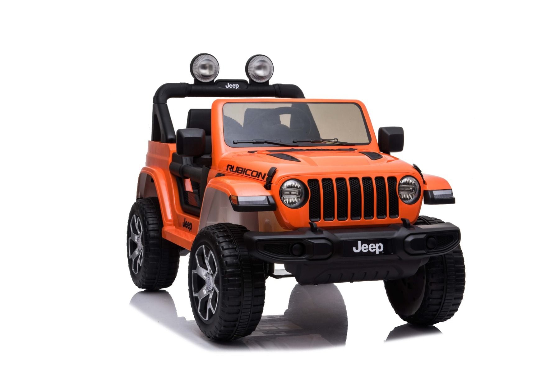 4x4 Voiture électrique pour enfants 12V JEEP Wrangler, Orange, Siège double en similicuir, Radio avec entrée Bluetooth et USB, Transmission 4x4, Batterie au lithium, Roues EVA, Essieux de suspension, Télécommande 2,4 GHz, Licence